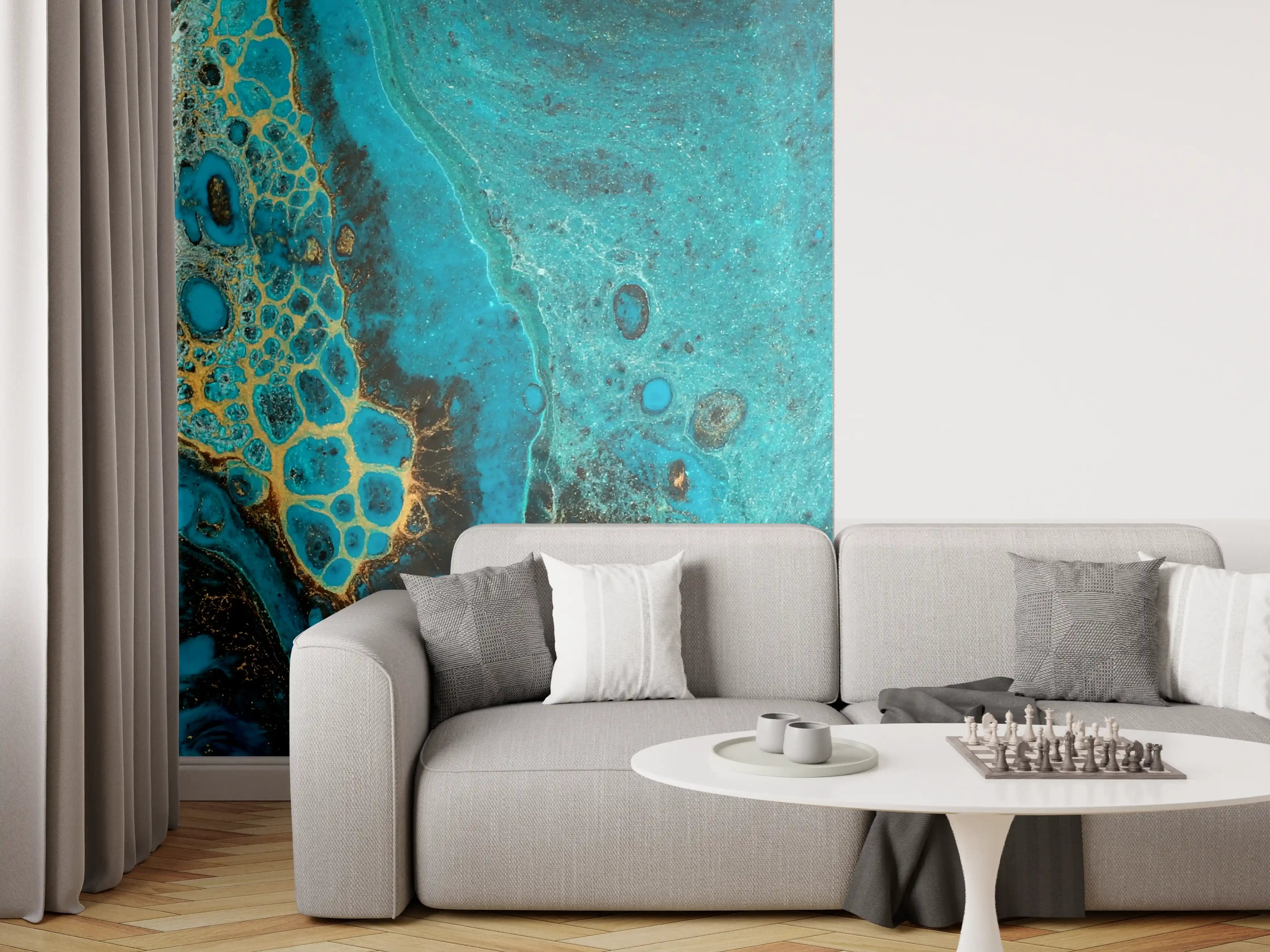 Wandverkleidung Wohnzimmer - Bläulicher Marmor