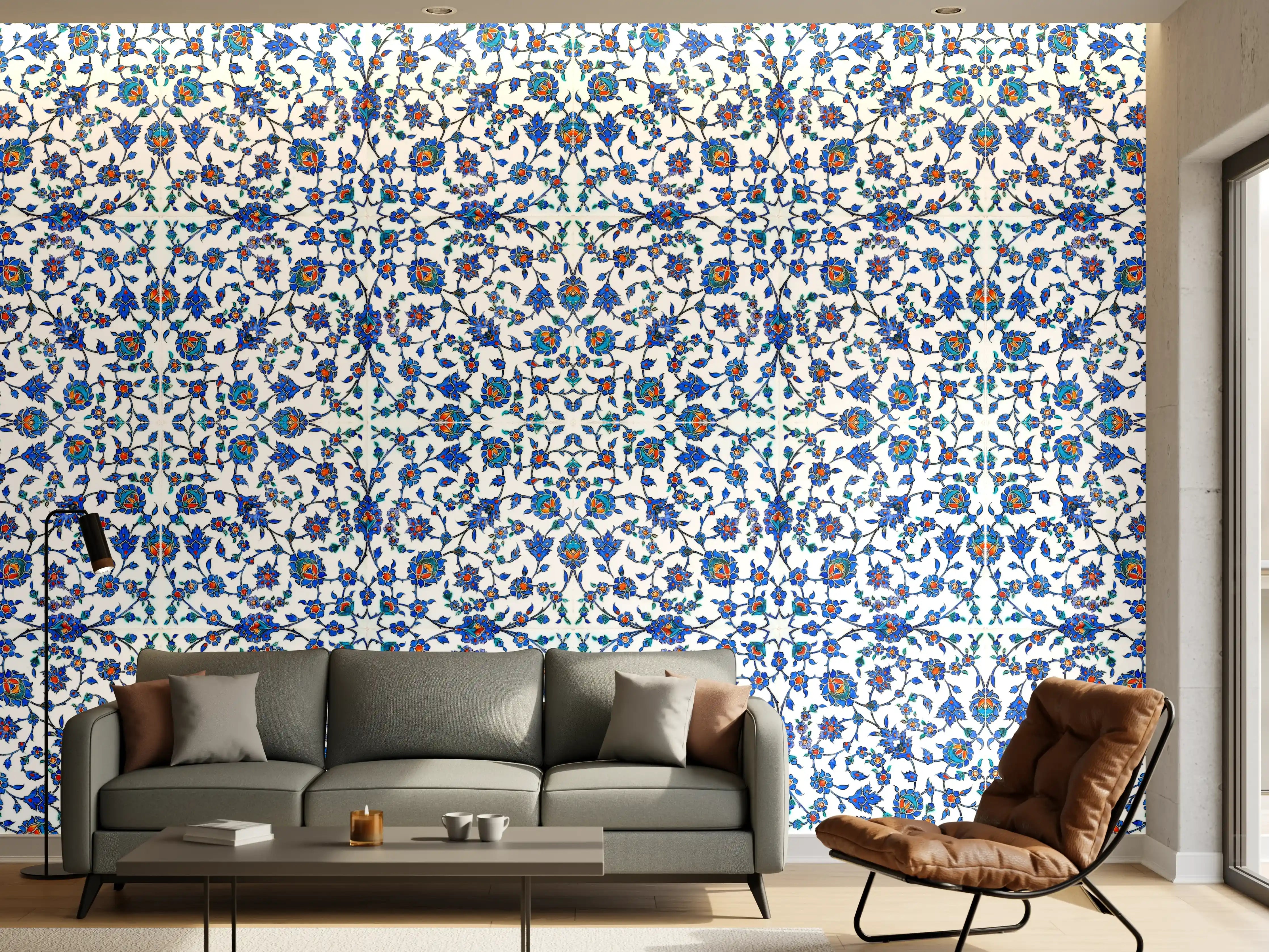 Wandverkleidung Wohnzimmer - Blau-Weißes Musterdesign