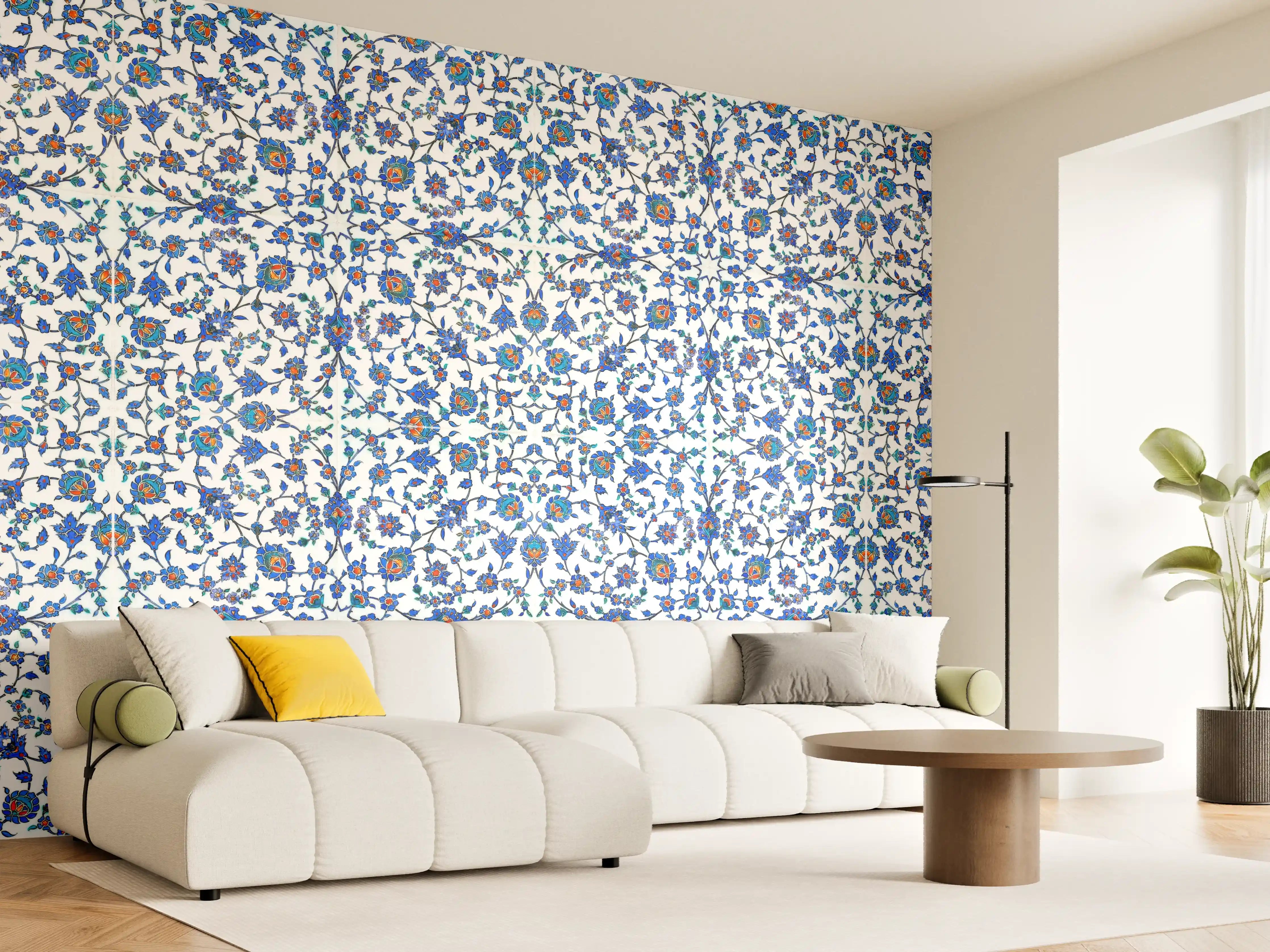 Wandverkleidung Wohnzimmer - Blau-Weißes Musterdesign
