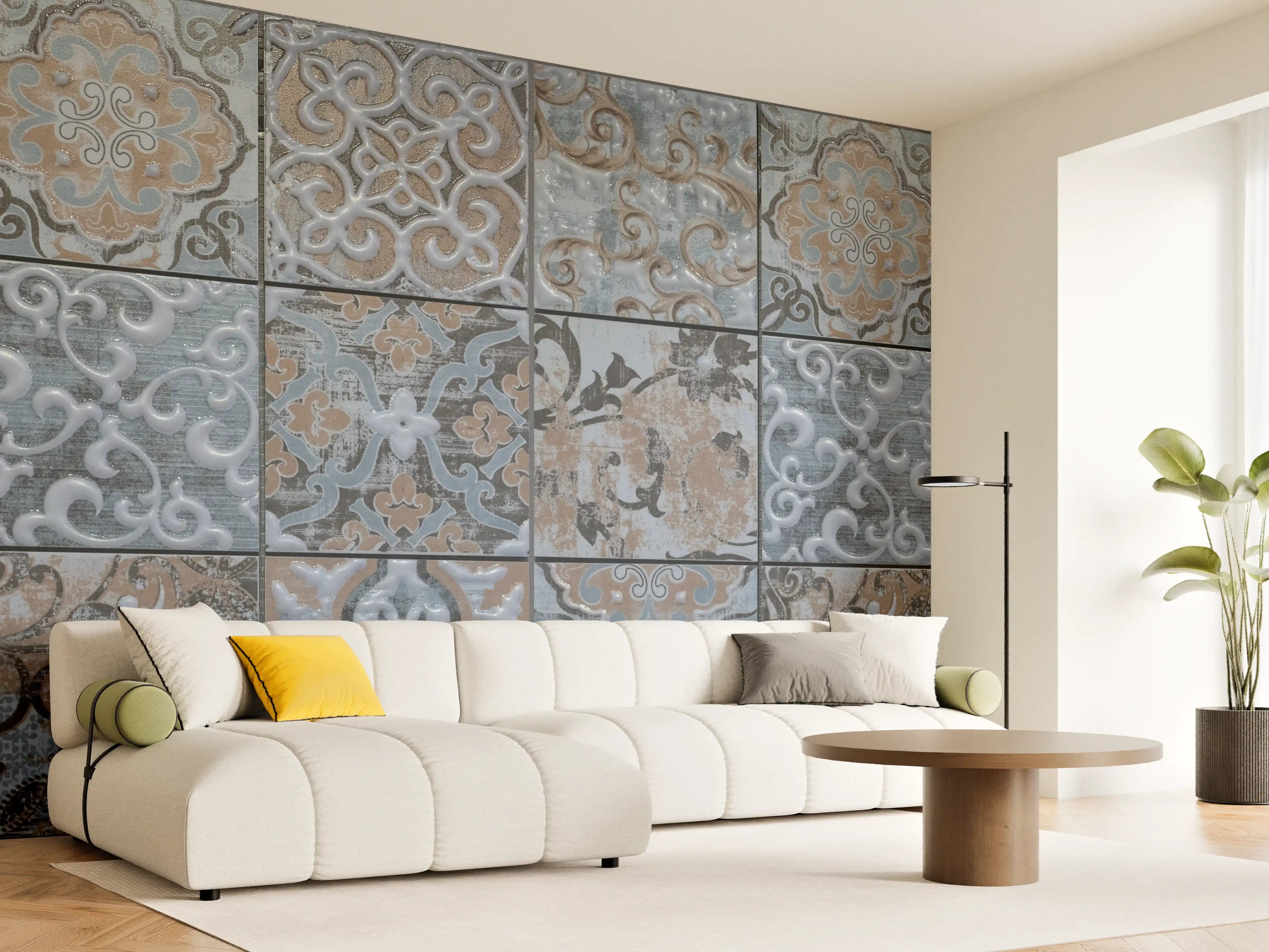 Wandverkleidung Wohnzimmer - Blau geometrische Mosaik Fliesen