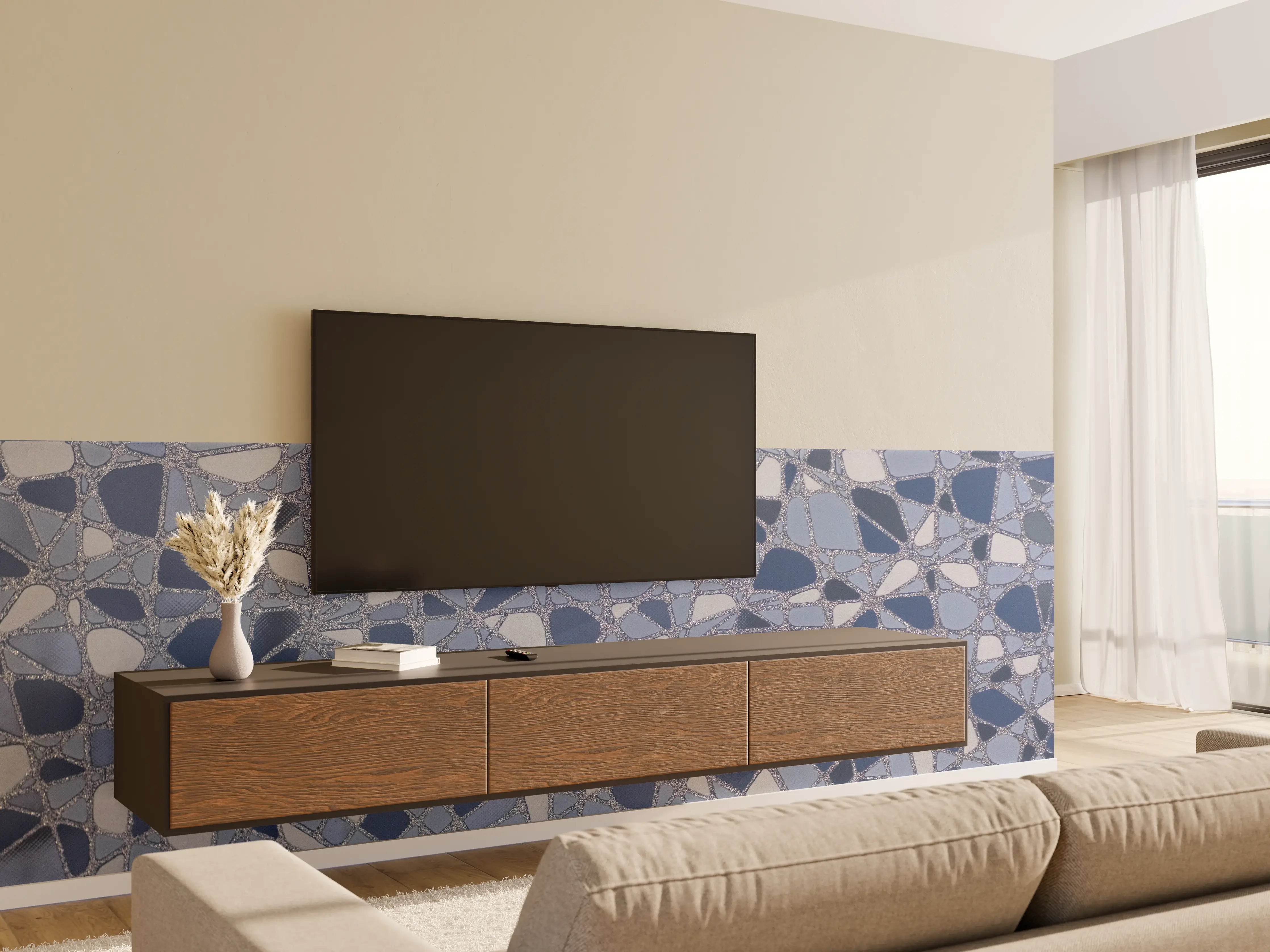 Wandverkleidung Wohnzimmer - Blaue Mosaikfliesen – Raffinierte Raumgestaltung