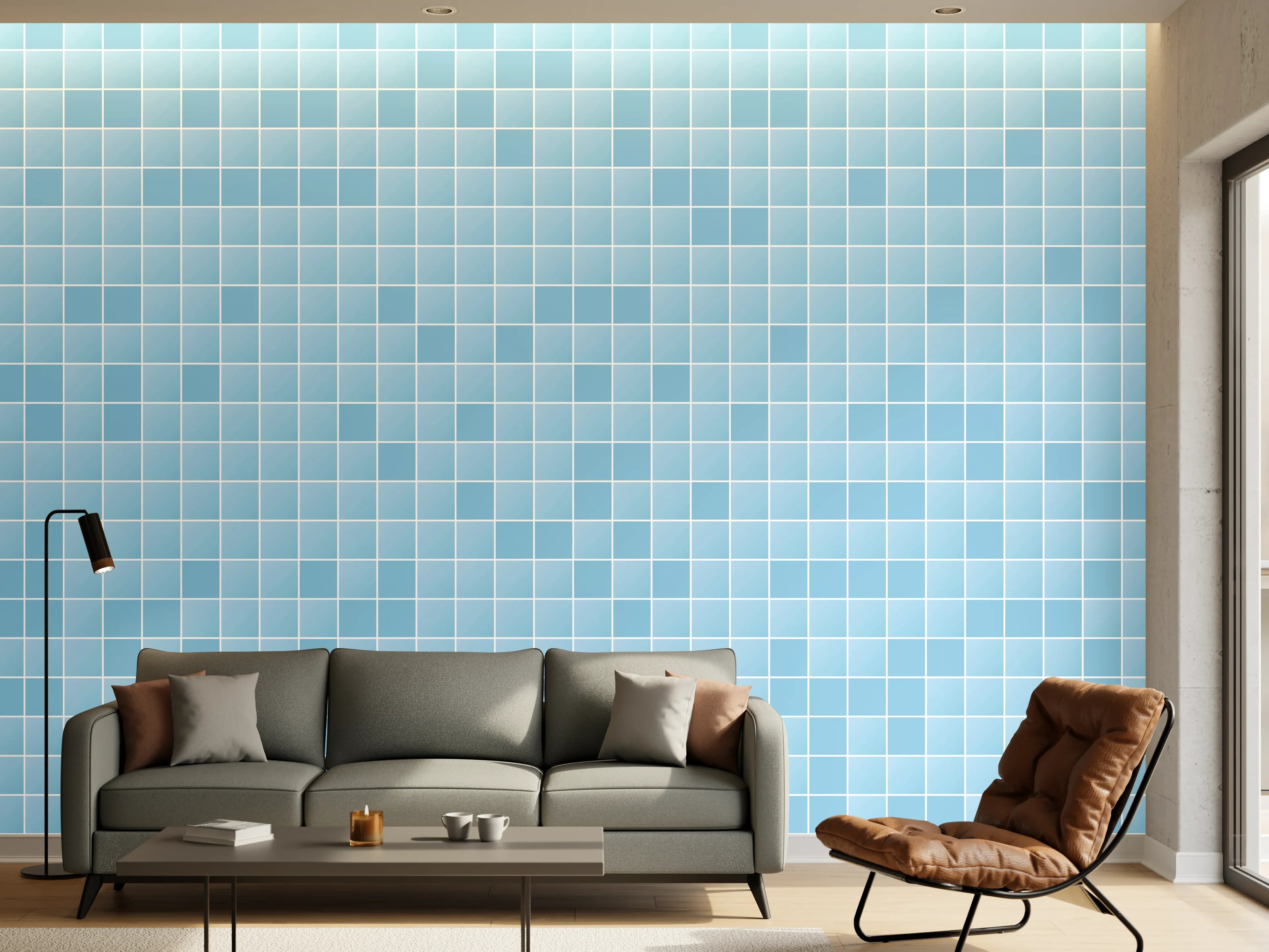 Wandverkleidung Wohnzimmer - Blaue Musterstruktur