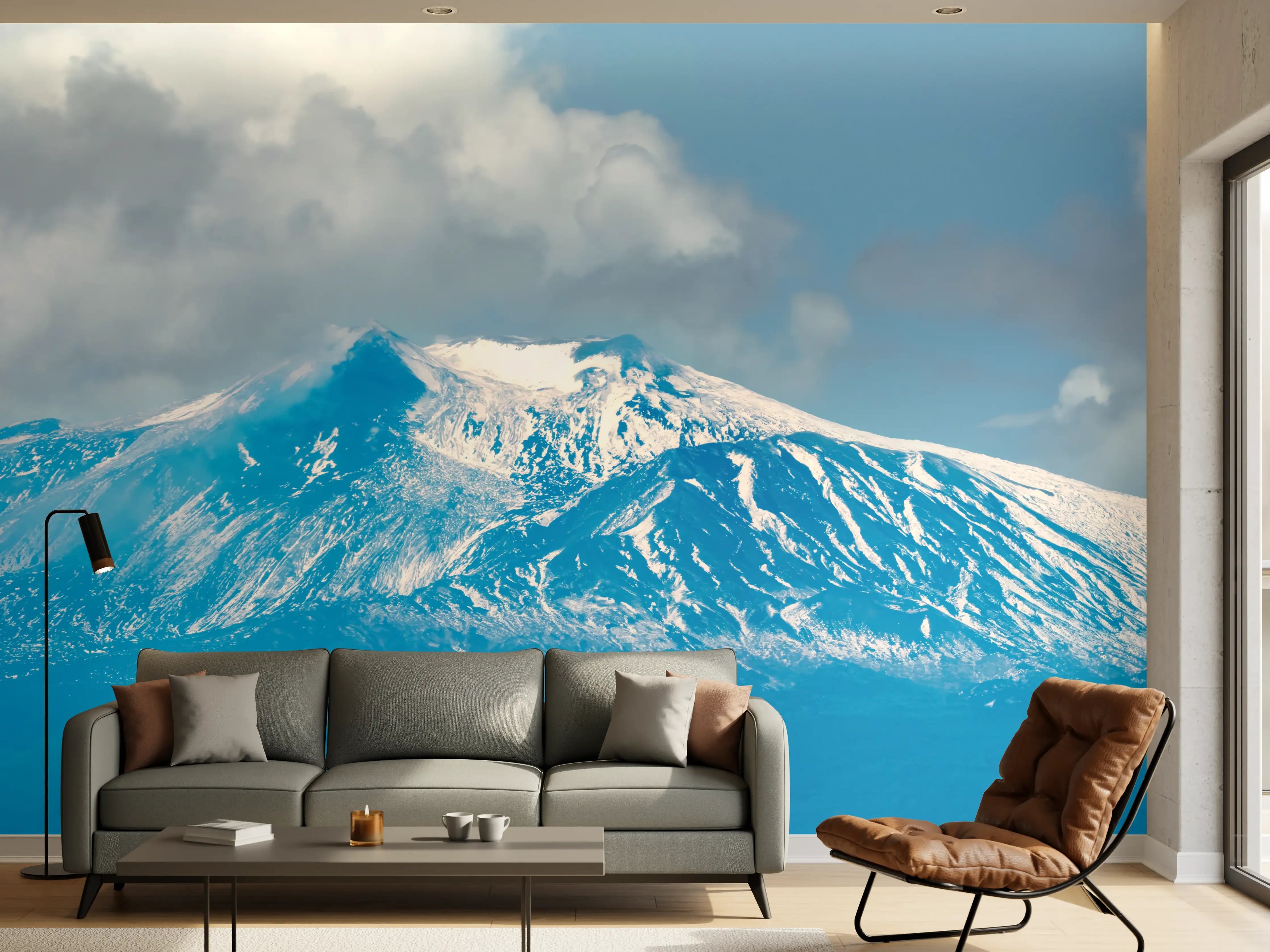 Wandverkleidung Wohnzimmer - Blaue Schnee-Berglandschaft