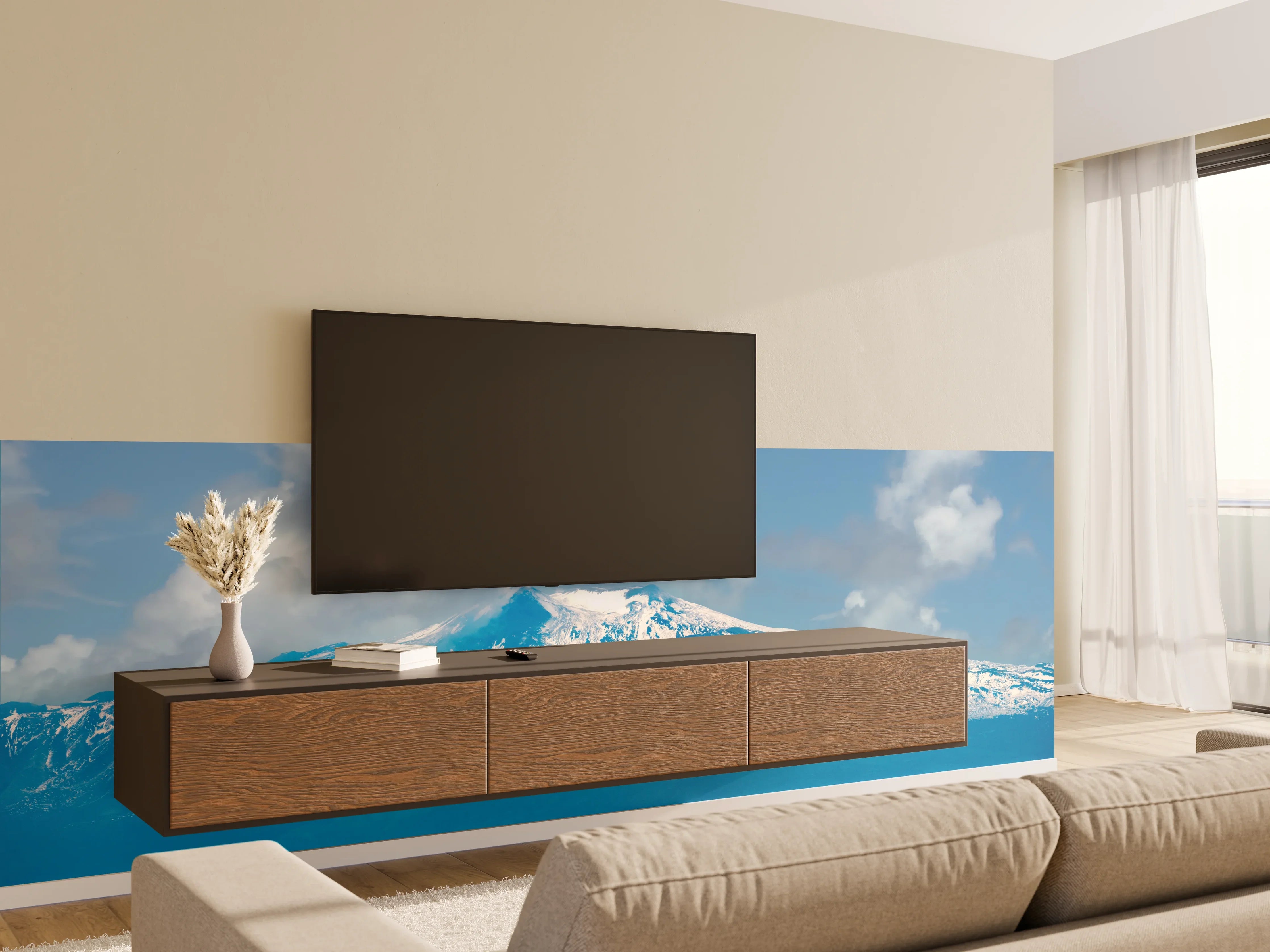 Wandverkleidung Wohnzimmer - Blaue Schnee-Berglandschaft