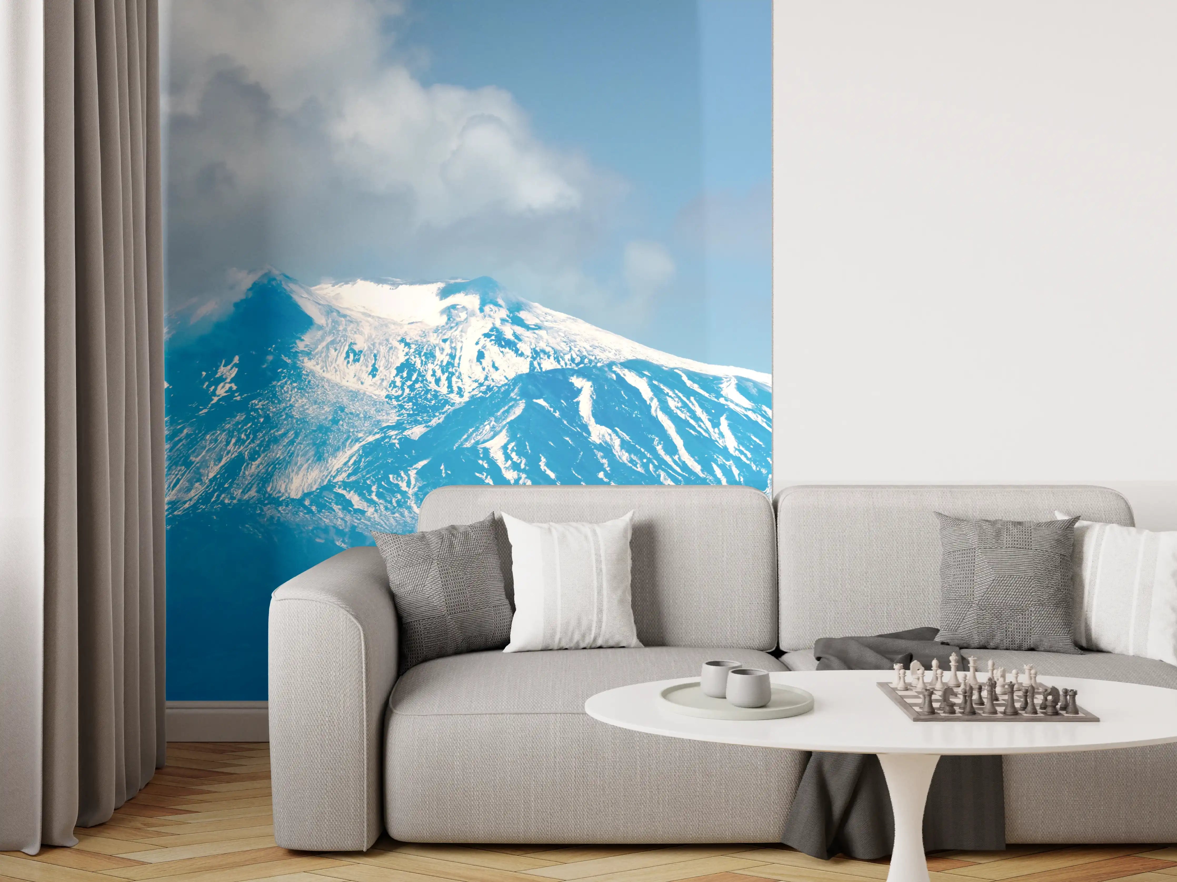 Wandverkleidung Wohnzimmer - Blaue Schnee-Berglandschaft