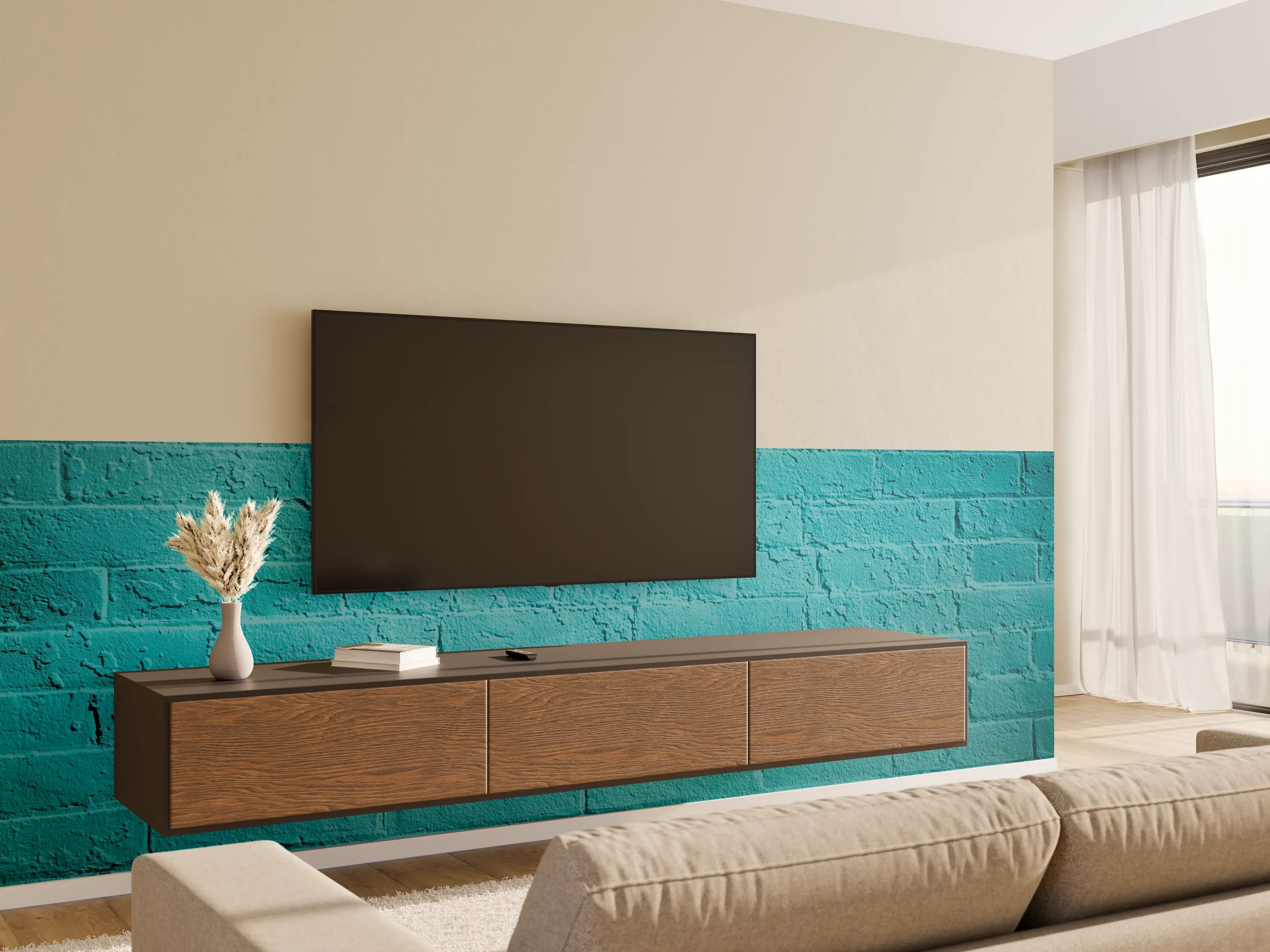 Wandverkleidung Wohnzimmer - Blaue Wand mit Textur