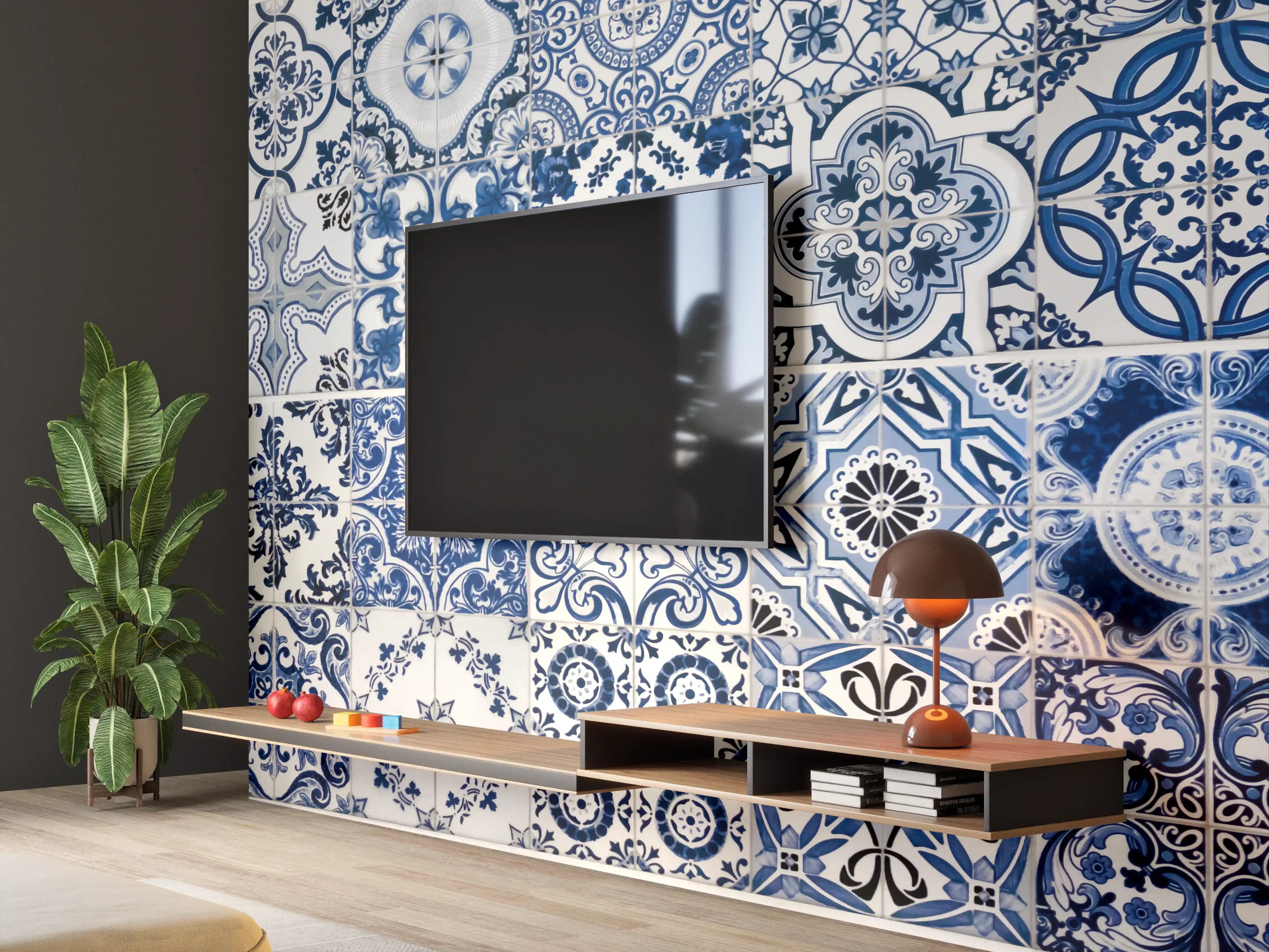 Wandverkleidung Wohnzimmer - Blaue portugiesische Azulejo-Fliesen