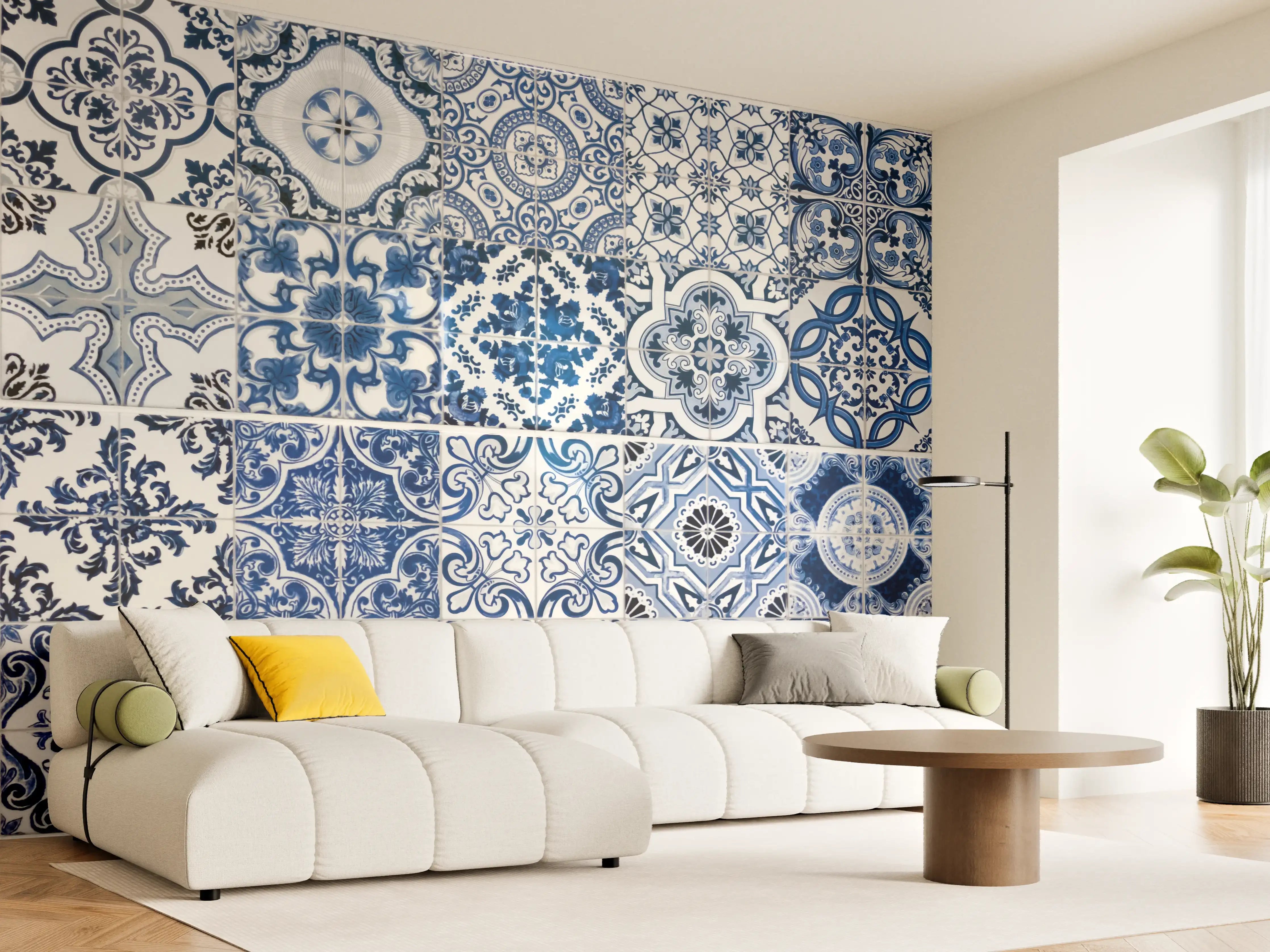 Wandverkleidung Wohnzimmer - Blaue portugiesische Azulejo-Fliesen