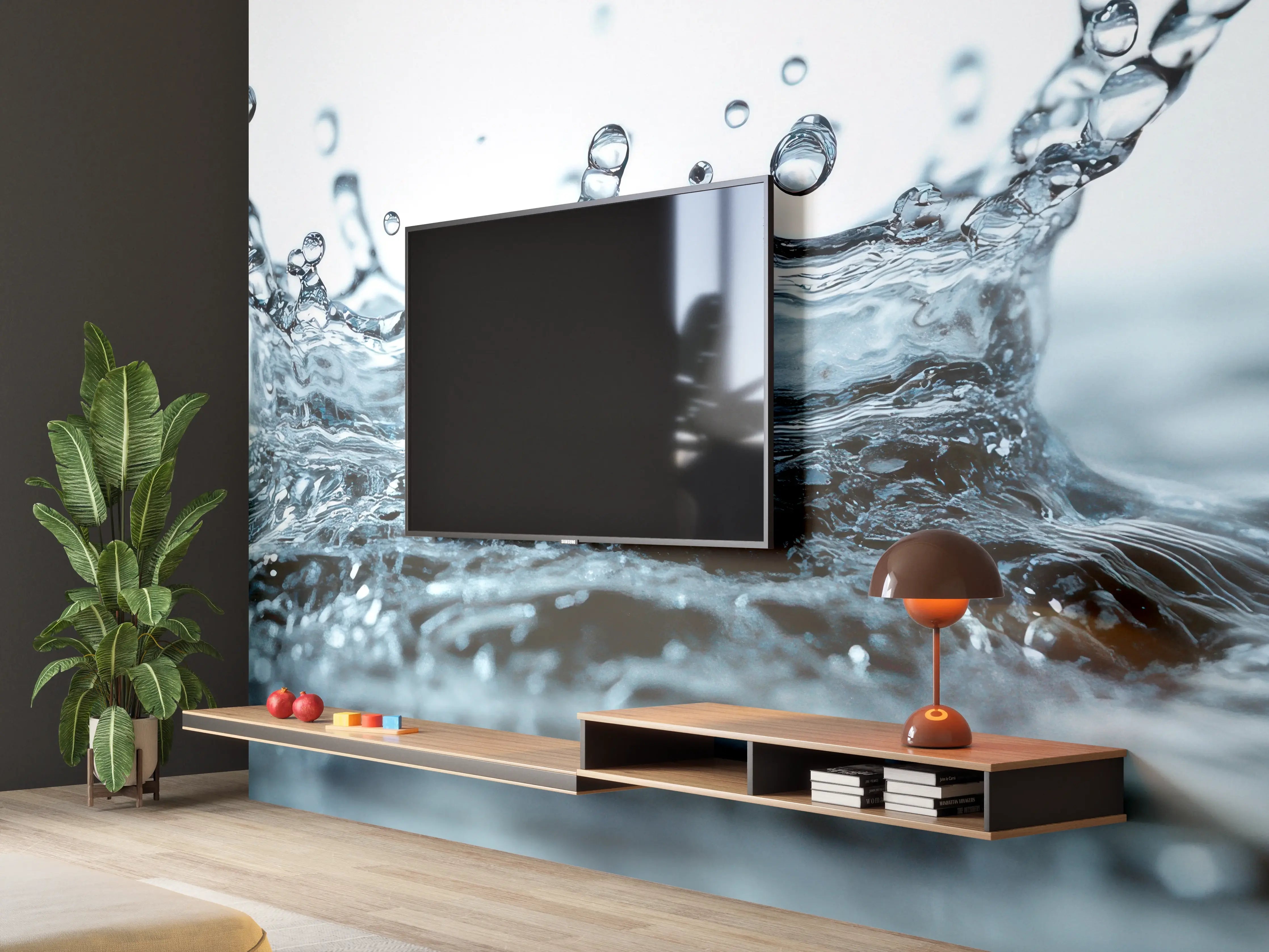 Wandverkleidung Wohnzimmer - Blauer Wasser-Splash