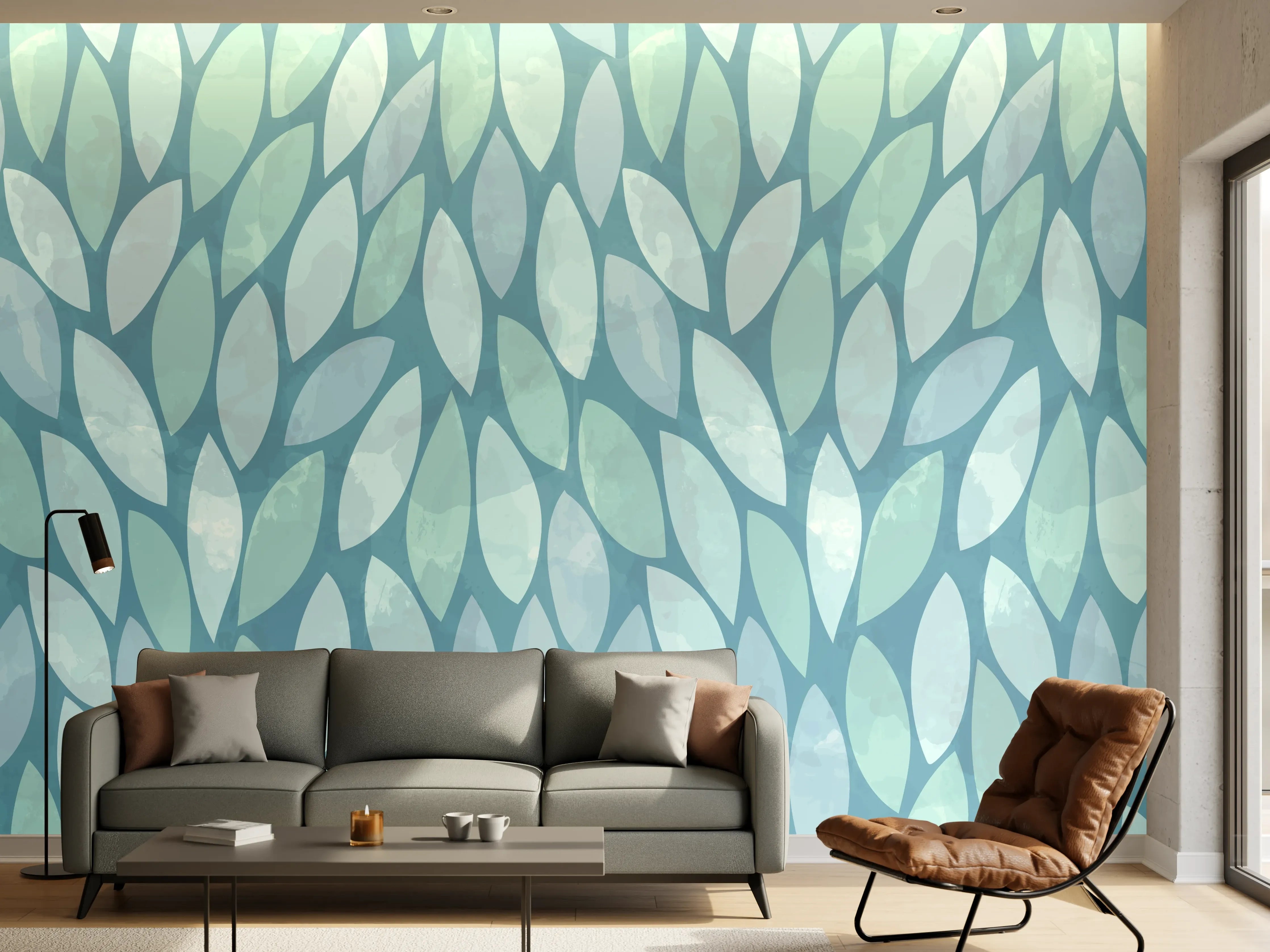 Wandverkleidung Wohnzimmer - Blaues Mosaikmuster - Moderne Wandgestaltung