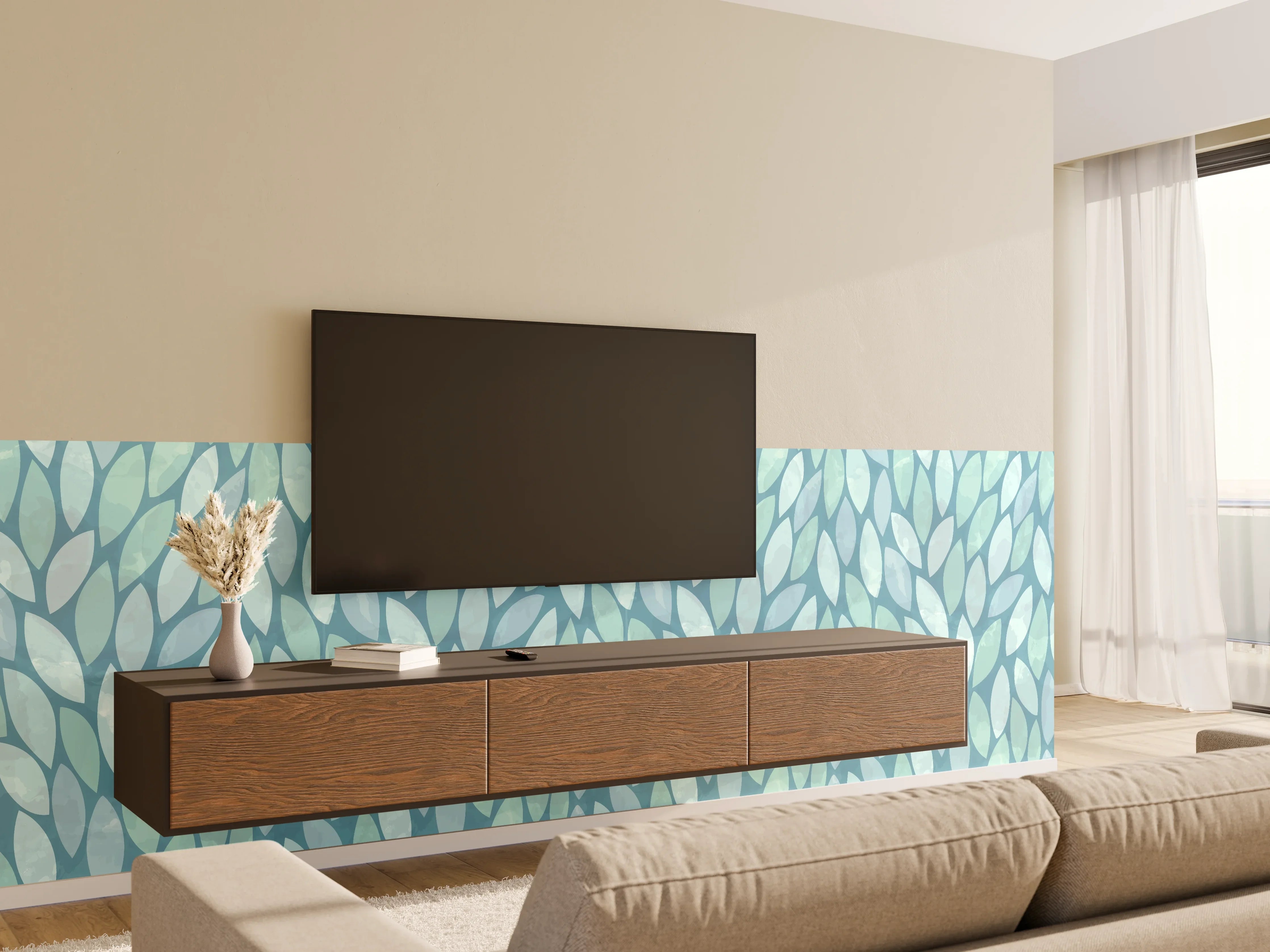 Wandverkleidung Wohnzimmer - Blaues Mosaikmuster - Moderne Wandgestaltung
