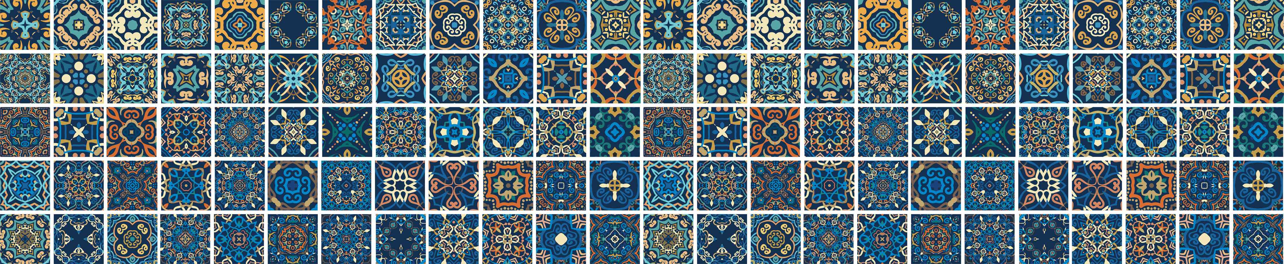 Wandverkleidung Wohnzimmer-Blaues Orientalisches Fliesenmuster