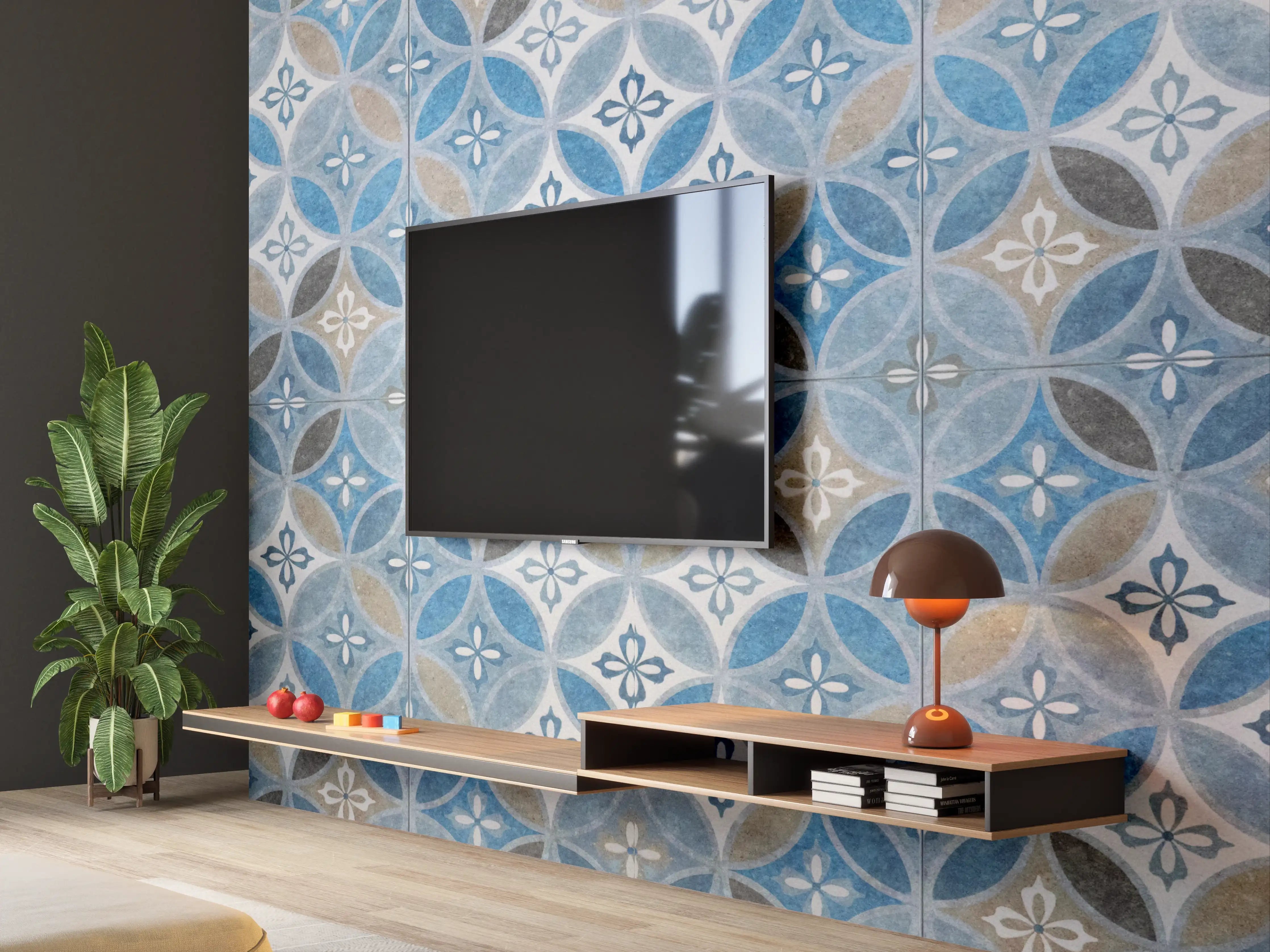 Wandverkleidung Wohnzimmer - Blaues Vintage Mosaik