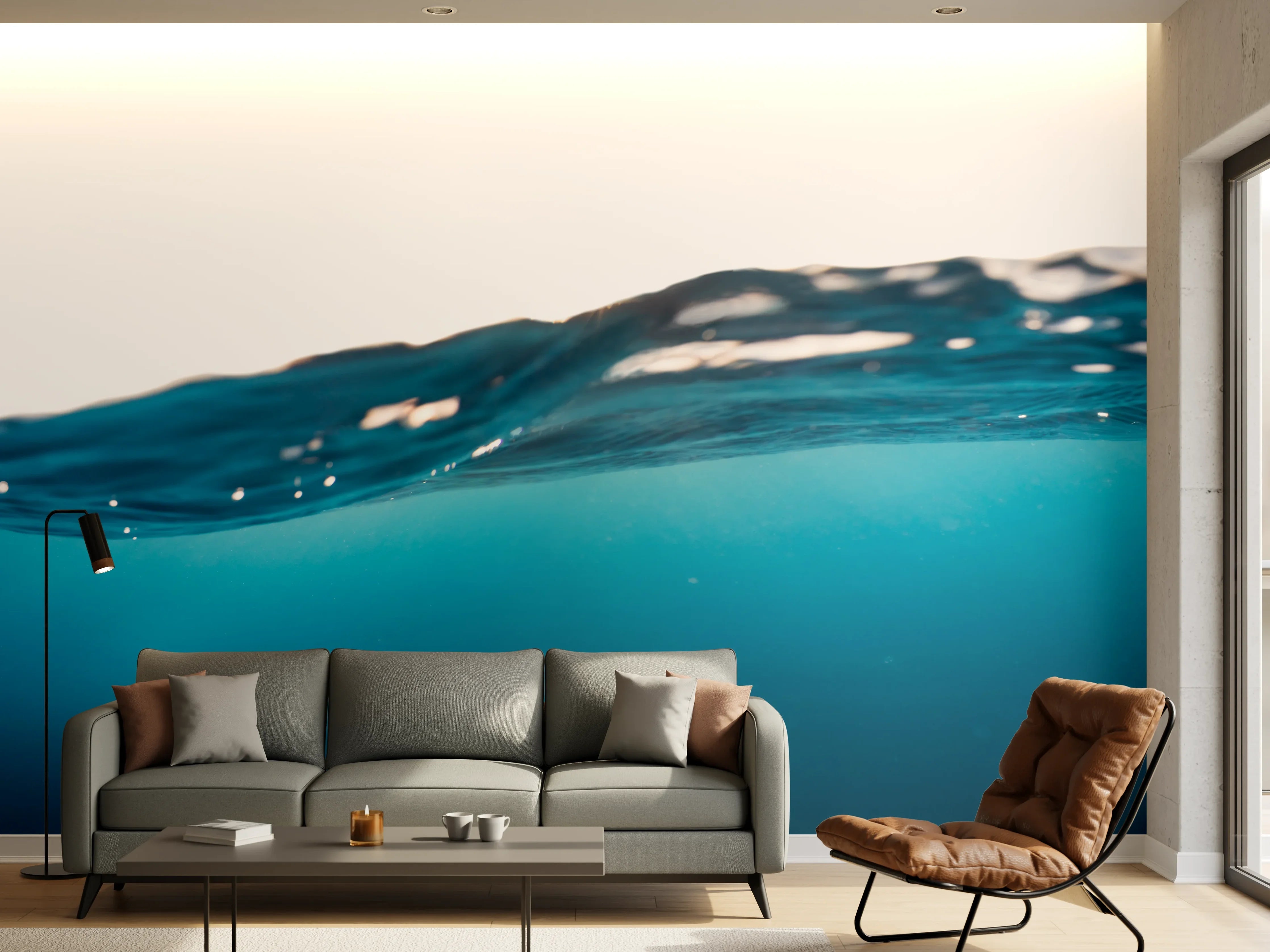 Wandverkleidung Wohnzimmer - Blaues Wasser mit Wellen