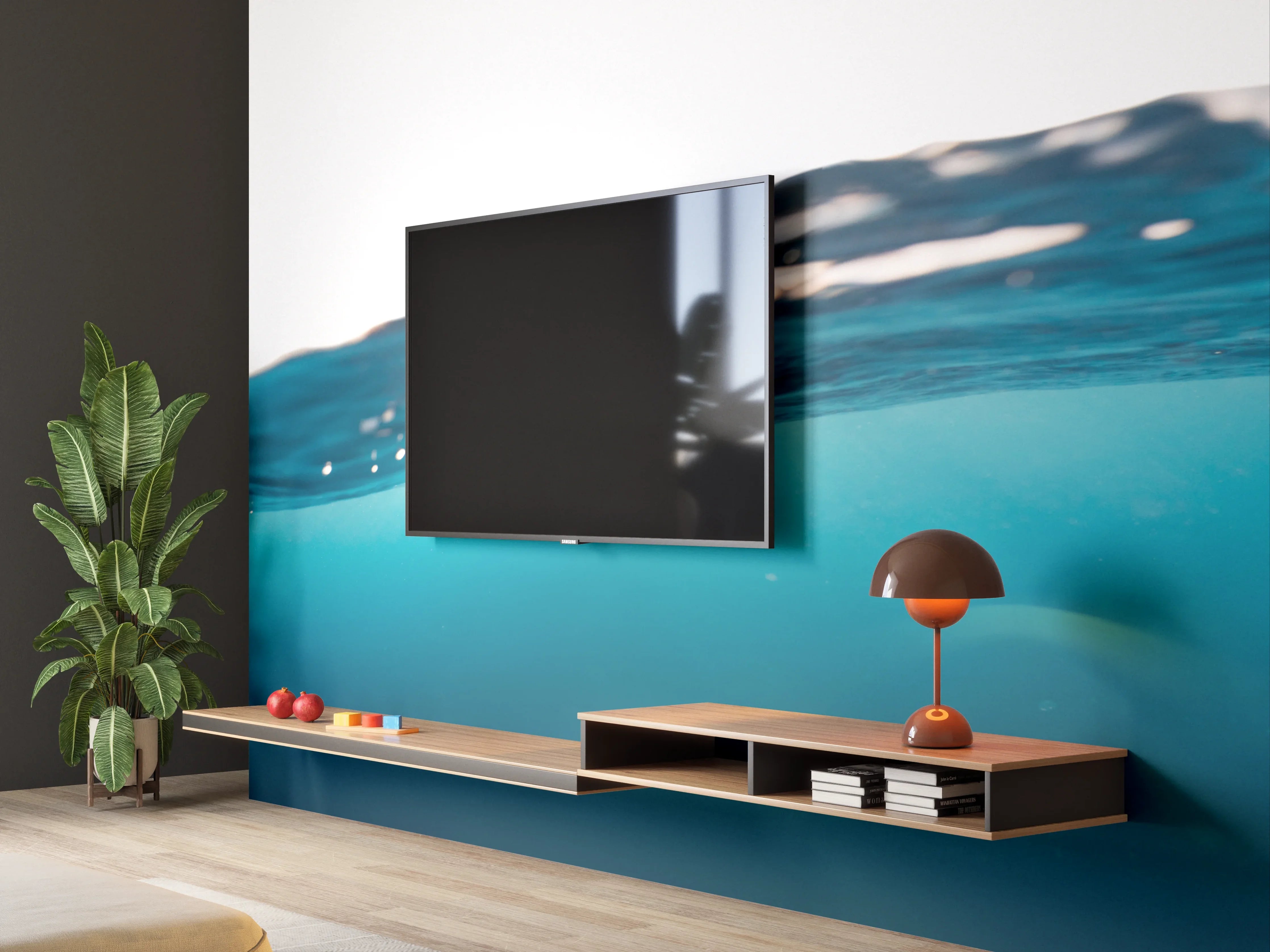 Wandverkleidung Wohnzimmer - Blaues Wasser mit Wellen