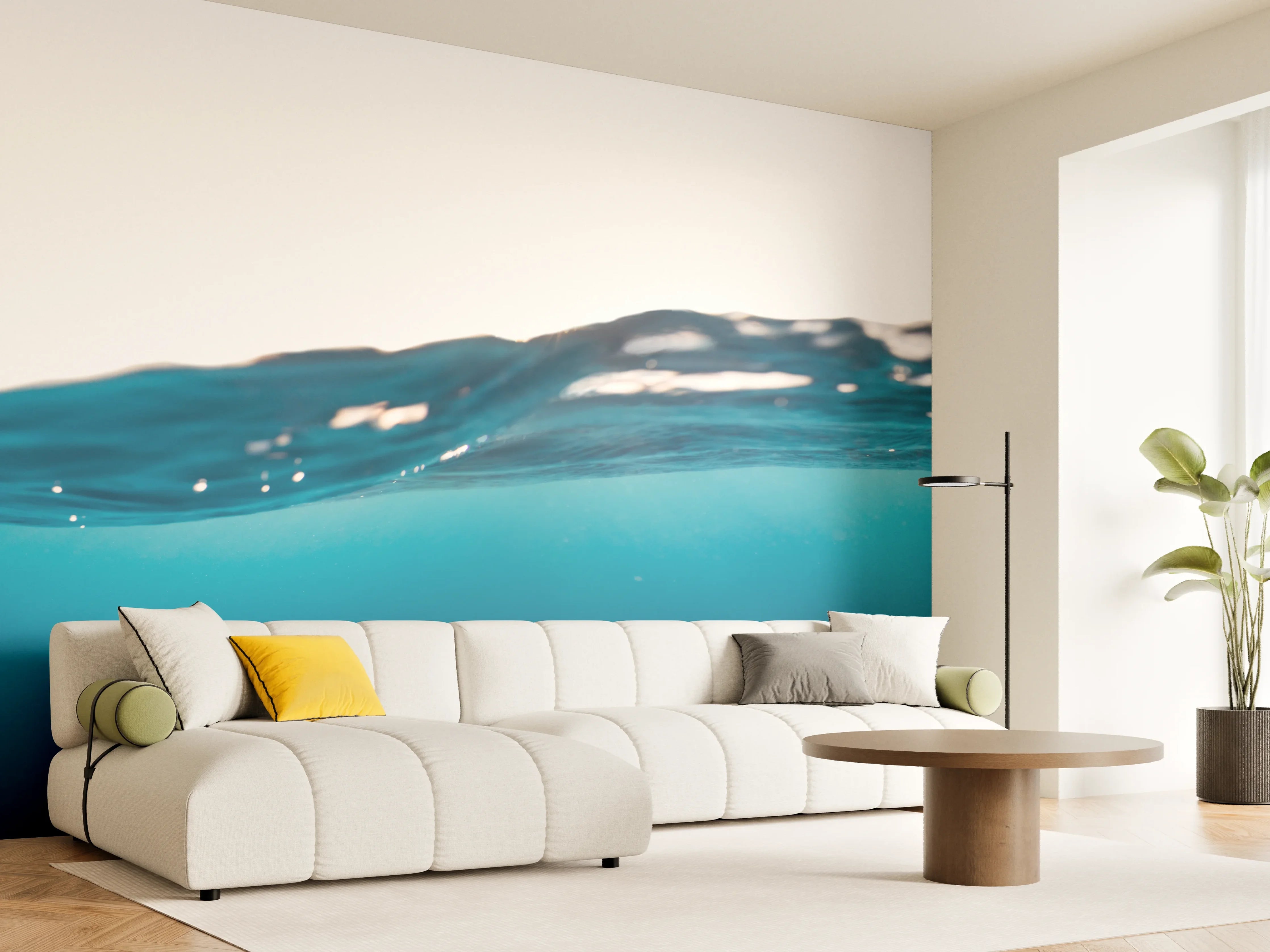 Wandverkleidung Wohnzimmer - Blaues Wasser mit Wellen
