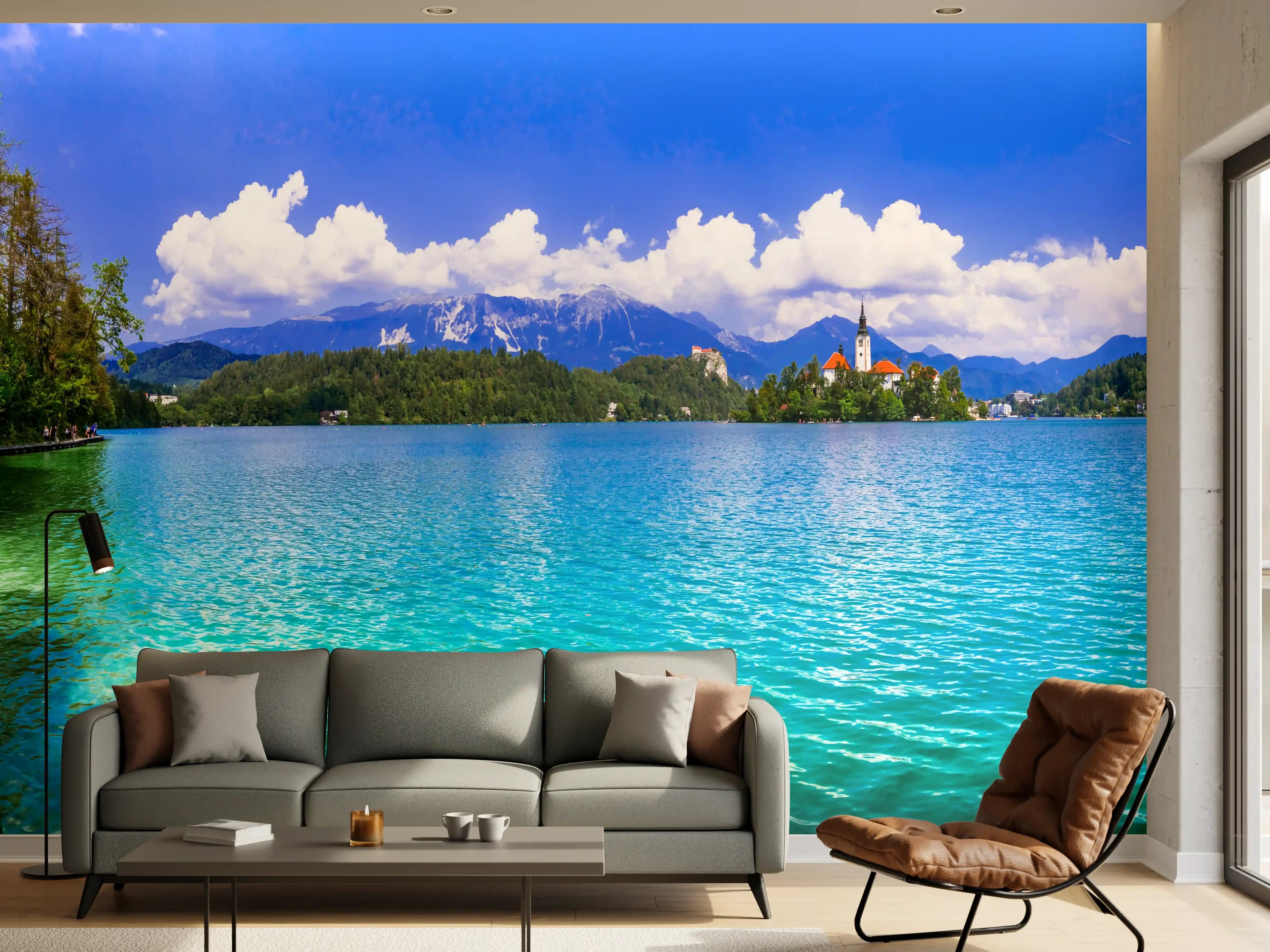 Wandverkleidung Wohnzimmer - Bleder See in Slowenien 1