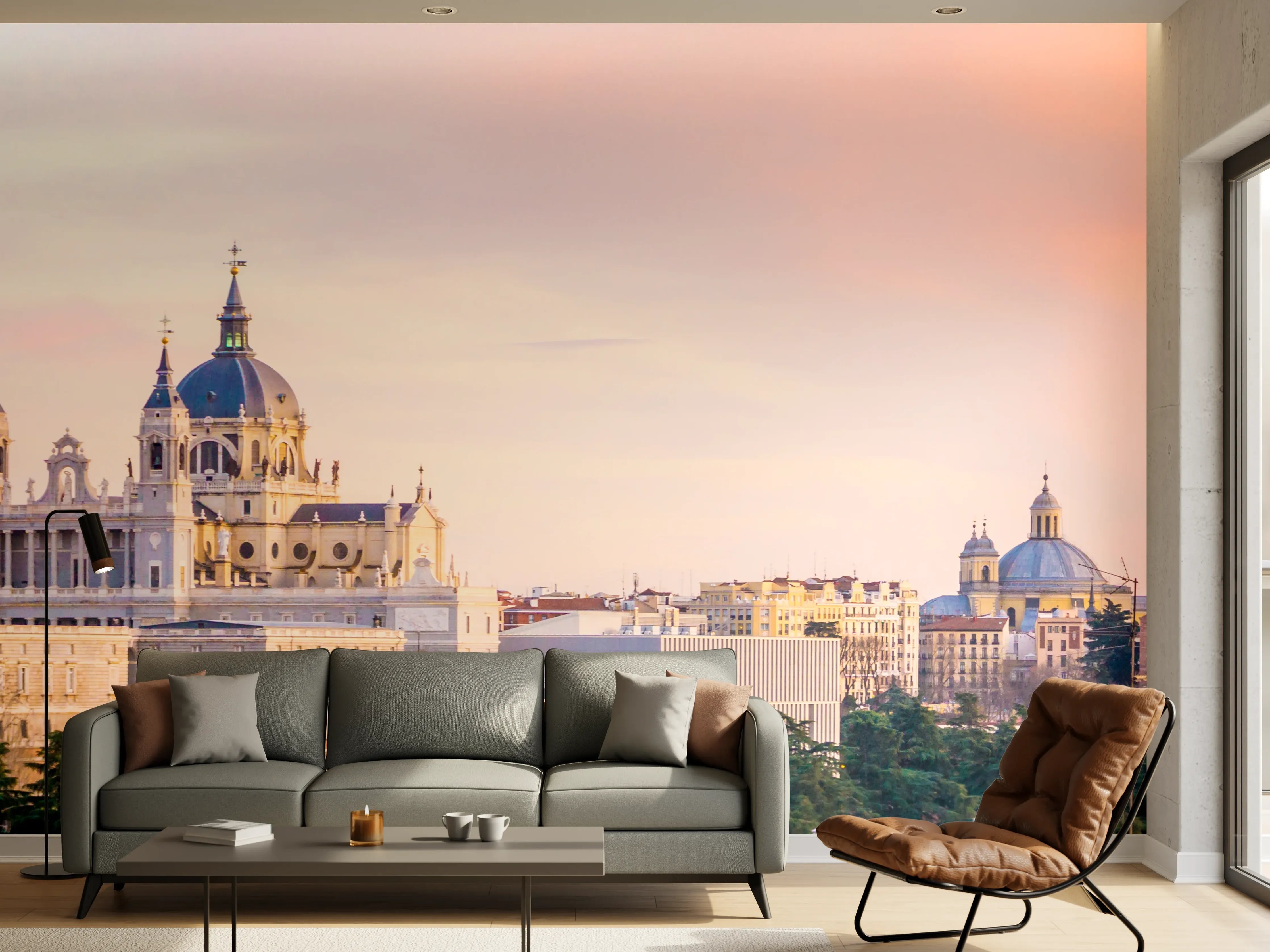 Wandverkleidung Wohnzimmer - Blick auf Madrid bei Sonnenuntergang