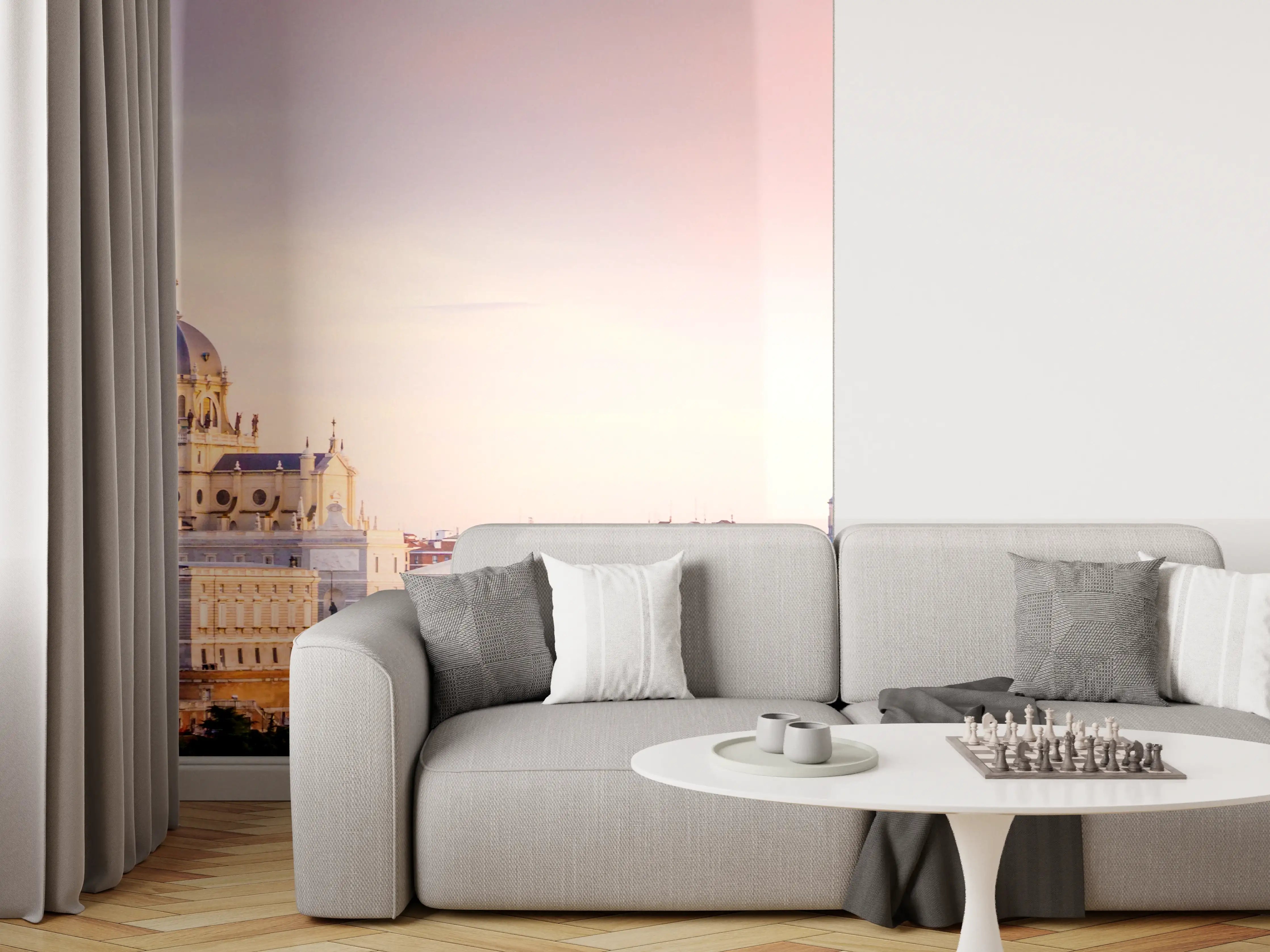 Wandverkleidung Wohnzimmer - Blick auf Madrid bei Sonnenuntergang