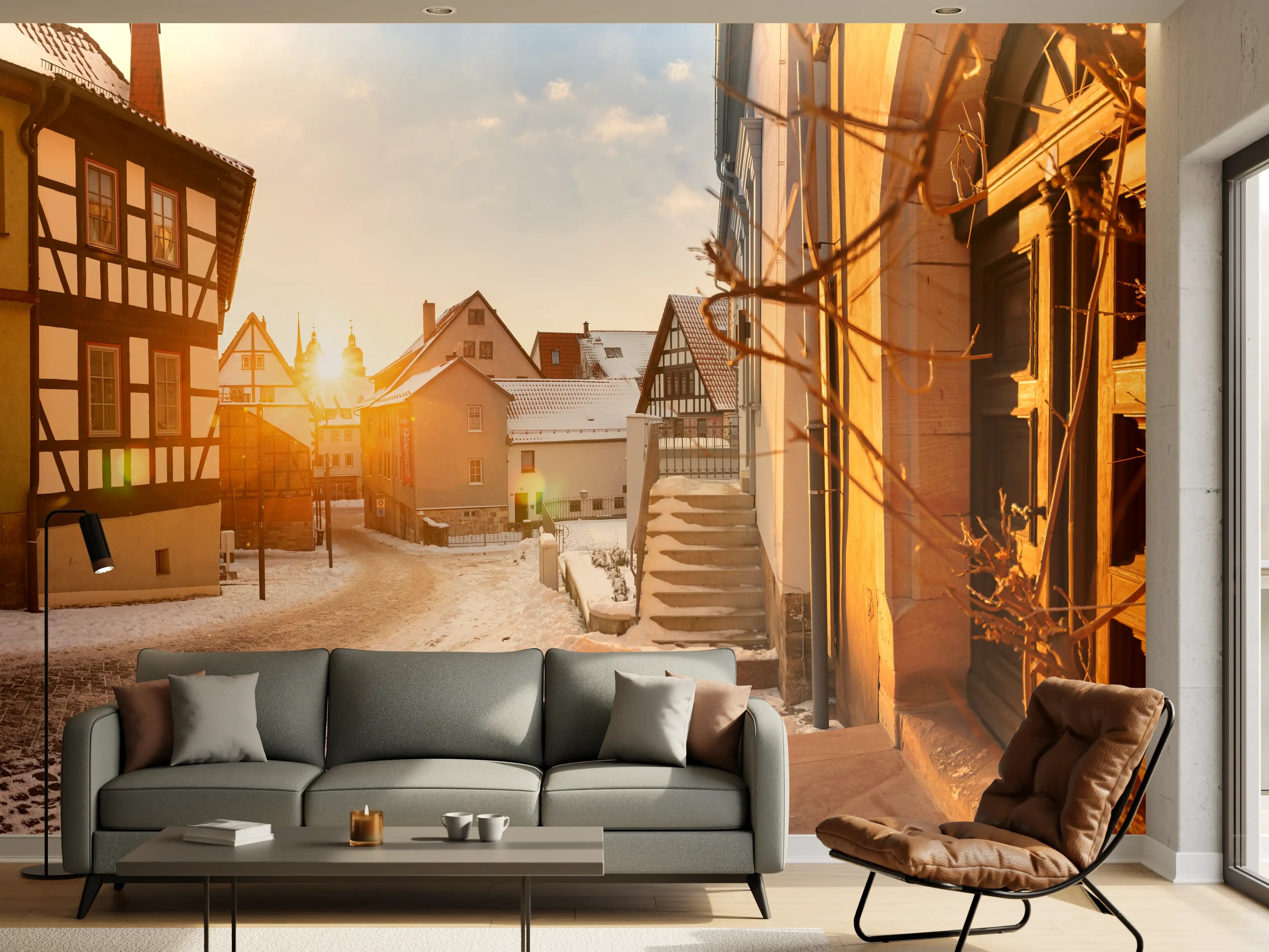 Wandverkleidung Wohnzimmer - Blick auf Schmalkalden im Winter