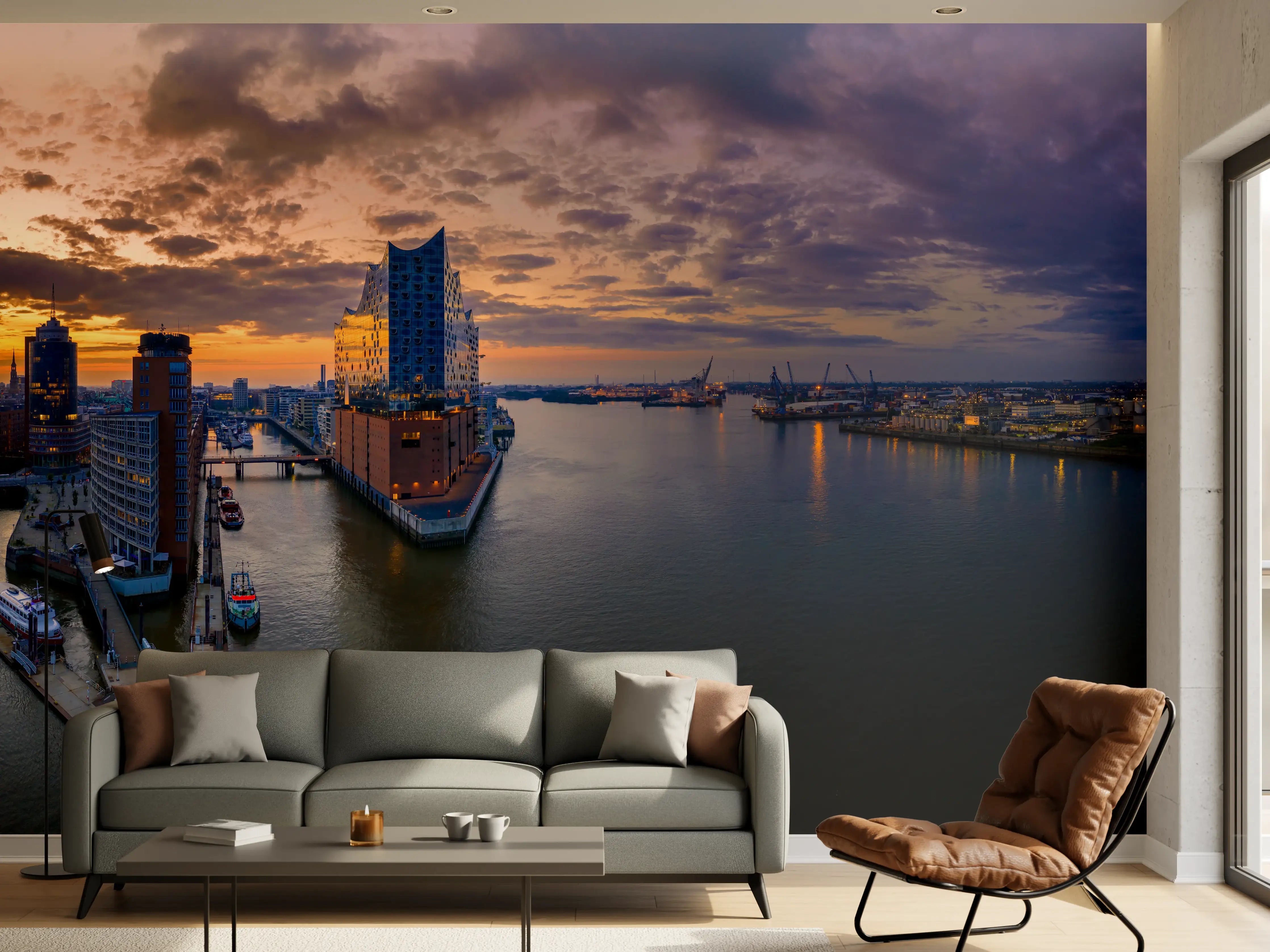 Wandverkleidung Wohnzimmer - Blick auf die Elbphilharmonie - Hamburg