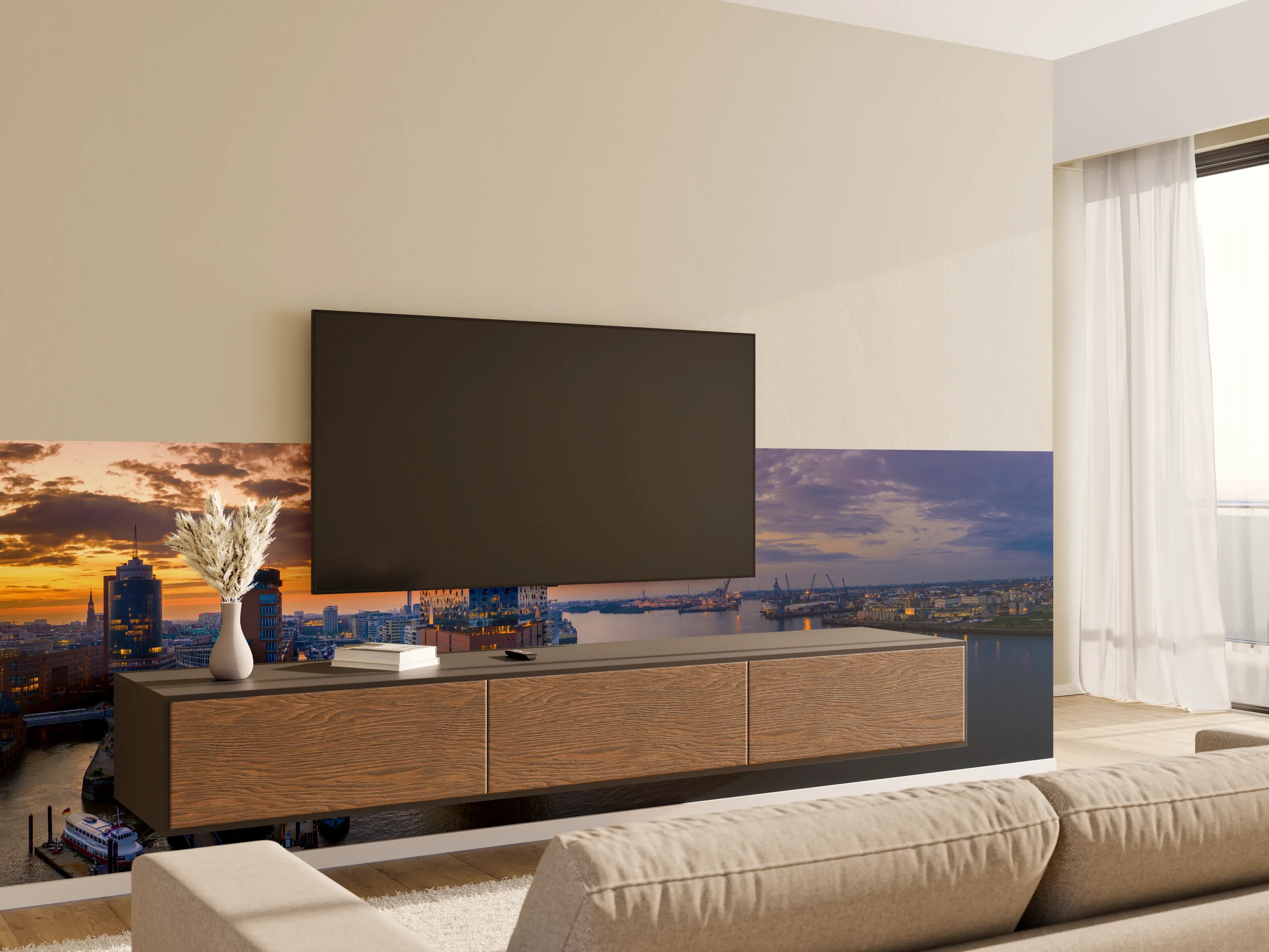 Wandverkleidung Wohnzimmer - Blick auf die Elbphilharmonie - Hamburg