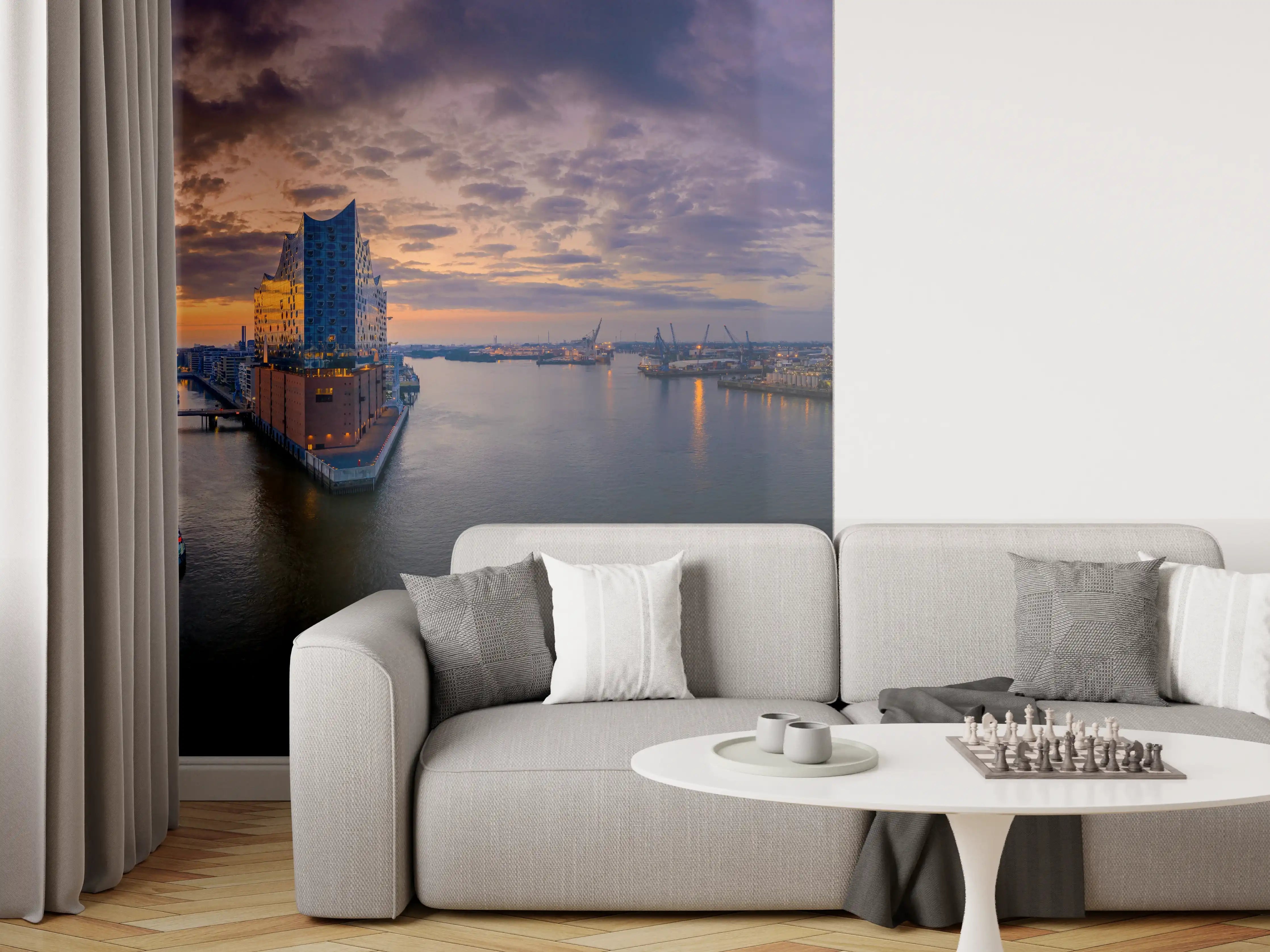 Wandverkleidung Wohnzimmer - Blick auf die Elbphilharmonie - Hamburg