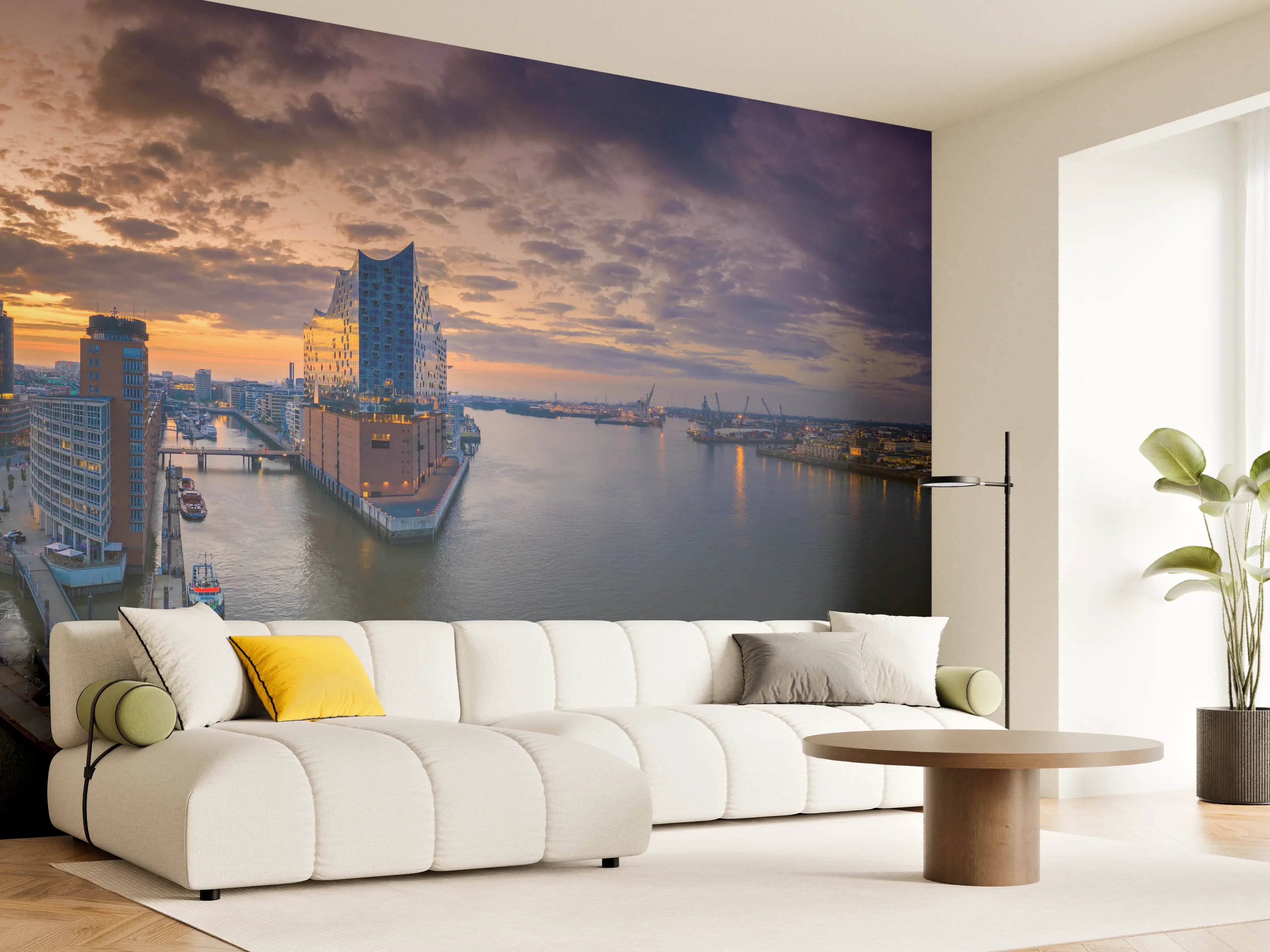 Wandverkleidung Wohnzimmer - Blick auf die Elbphilharmonie - Hamburg
