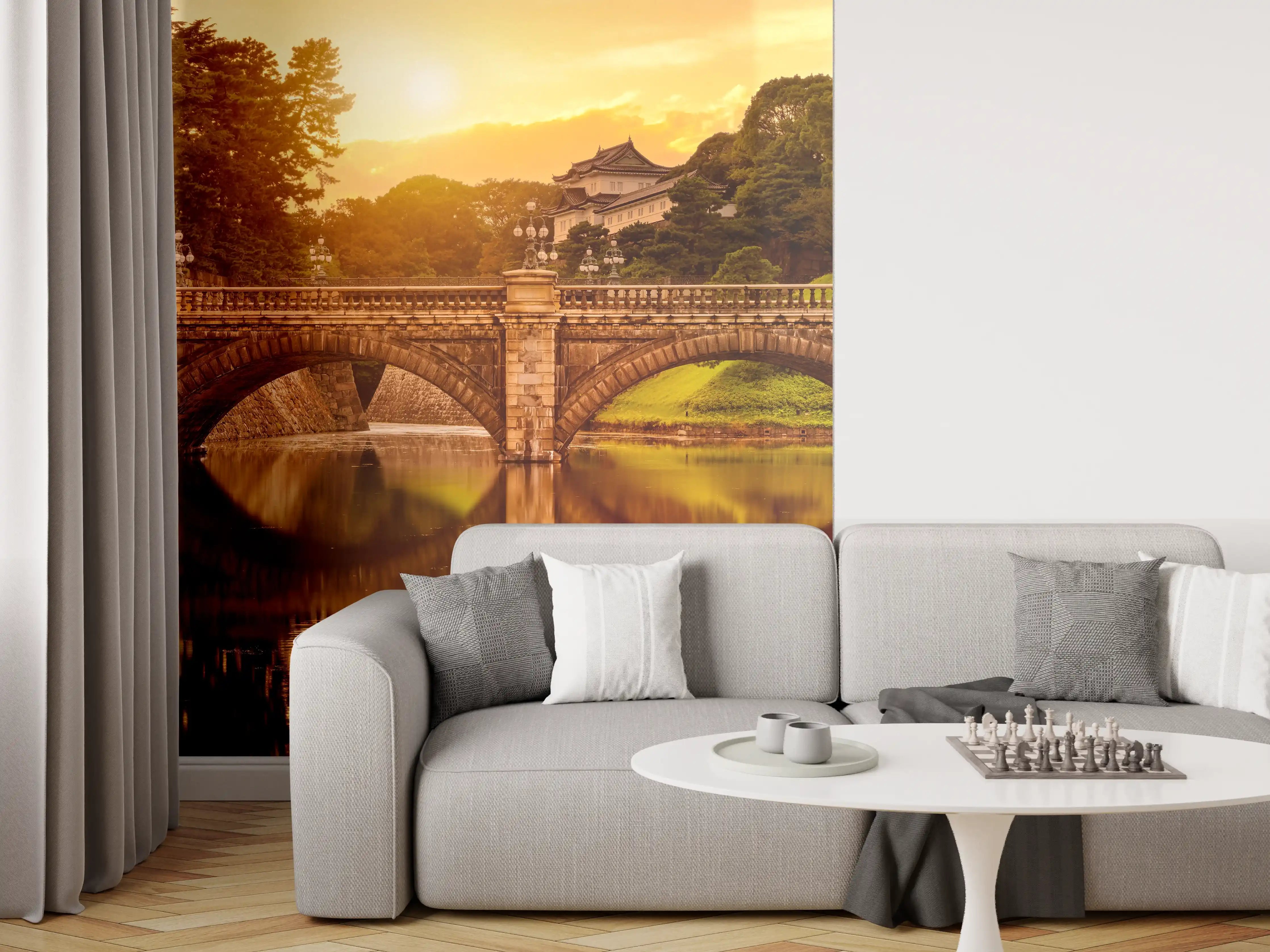 Wandverkleidung Wohnzimmer - Blick auf die Nijubashi-Brücke in Tokio