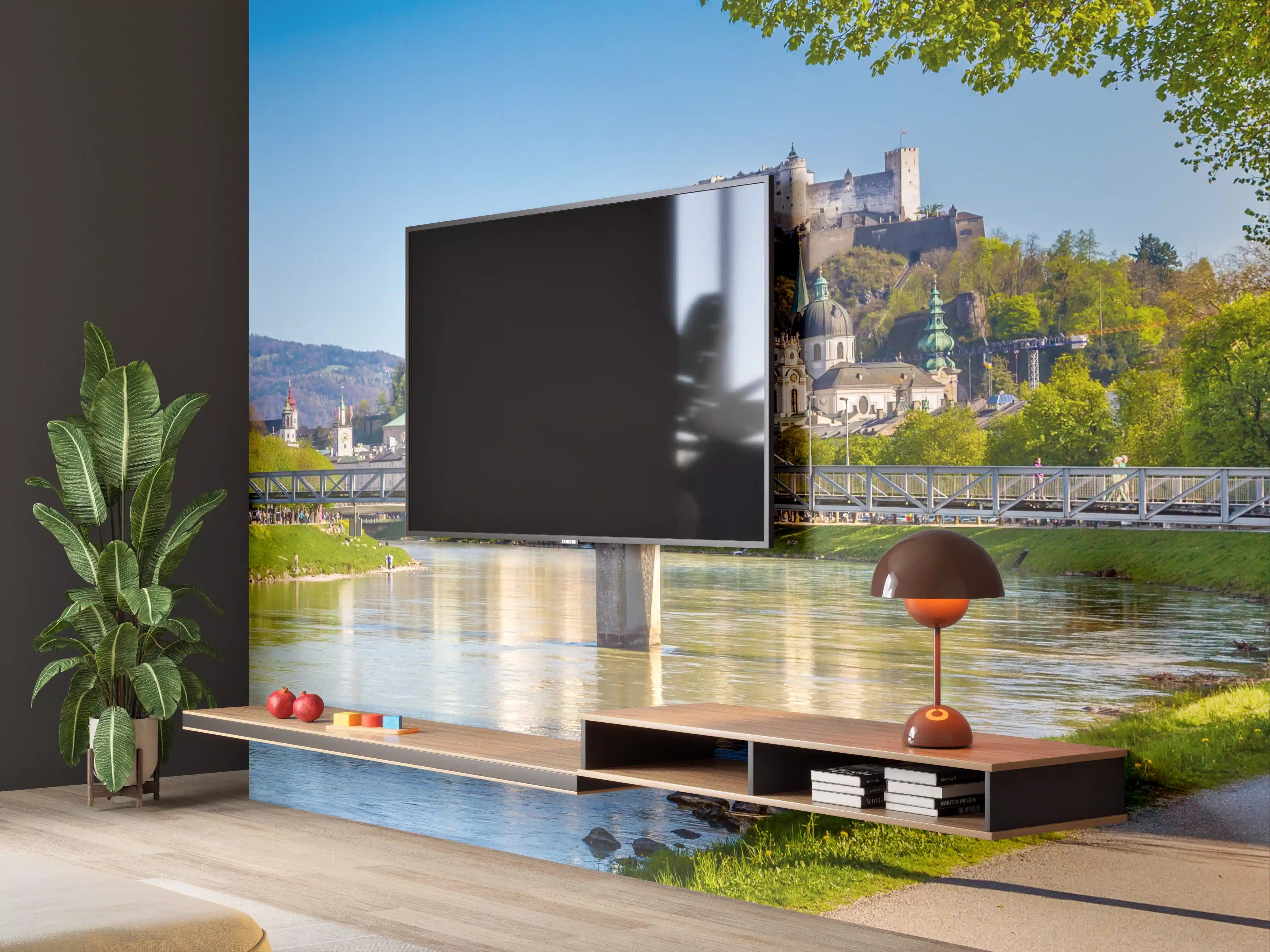 Wandverkleidung Wohnzimmer - Blick auf die Salzburger Altstadt bei Sonnenschein