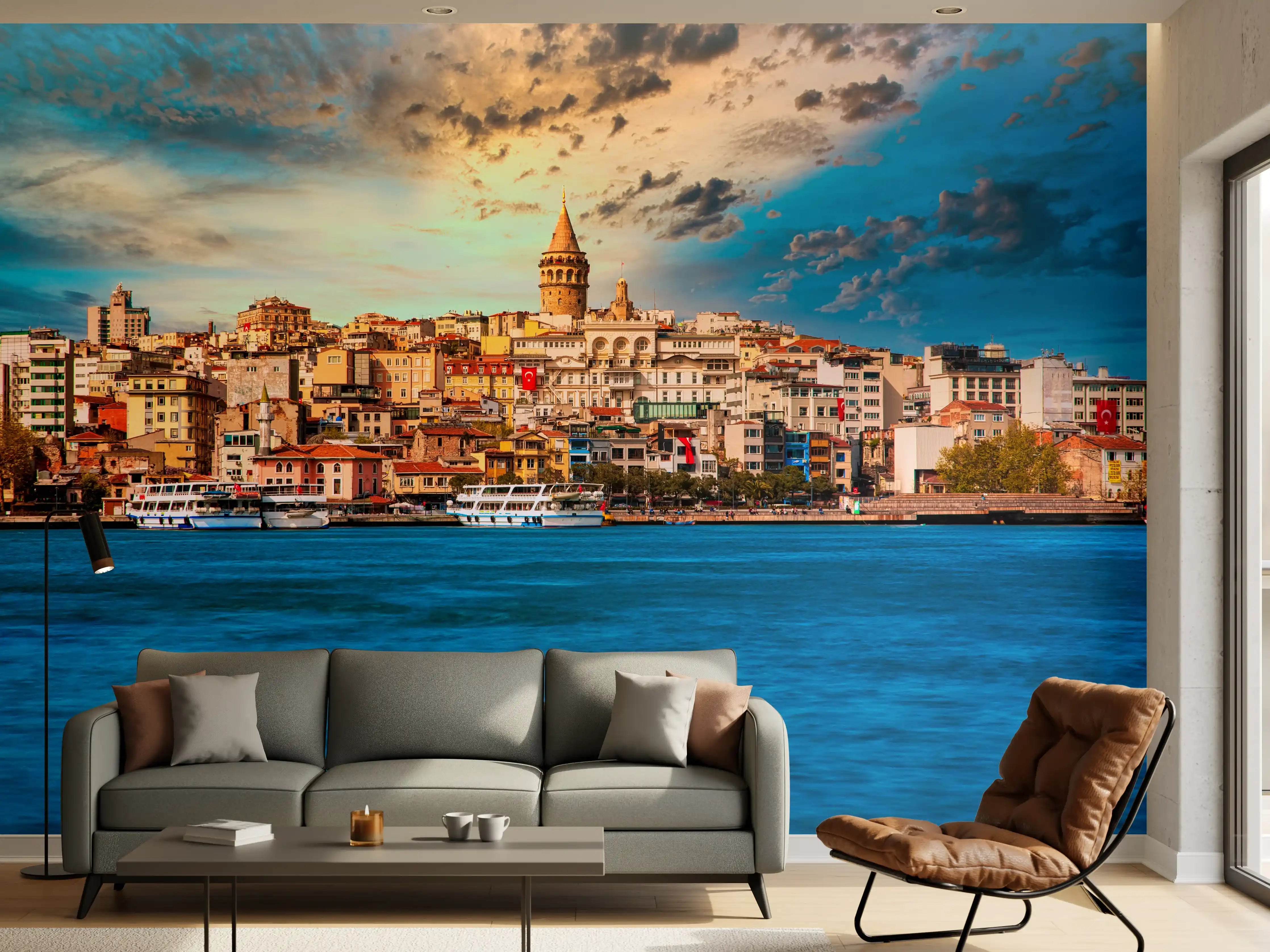 Wandverkleidung Wohnzimmer - Blick auf die beeindruckende Skyline und den Bosporus