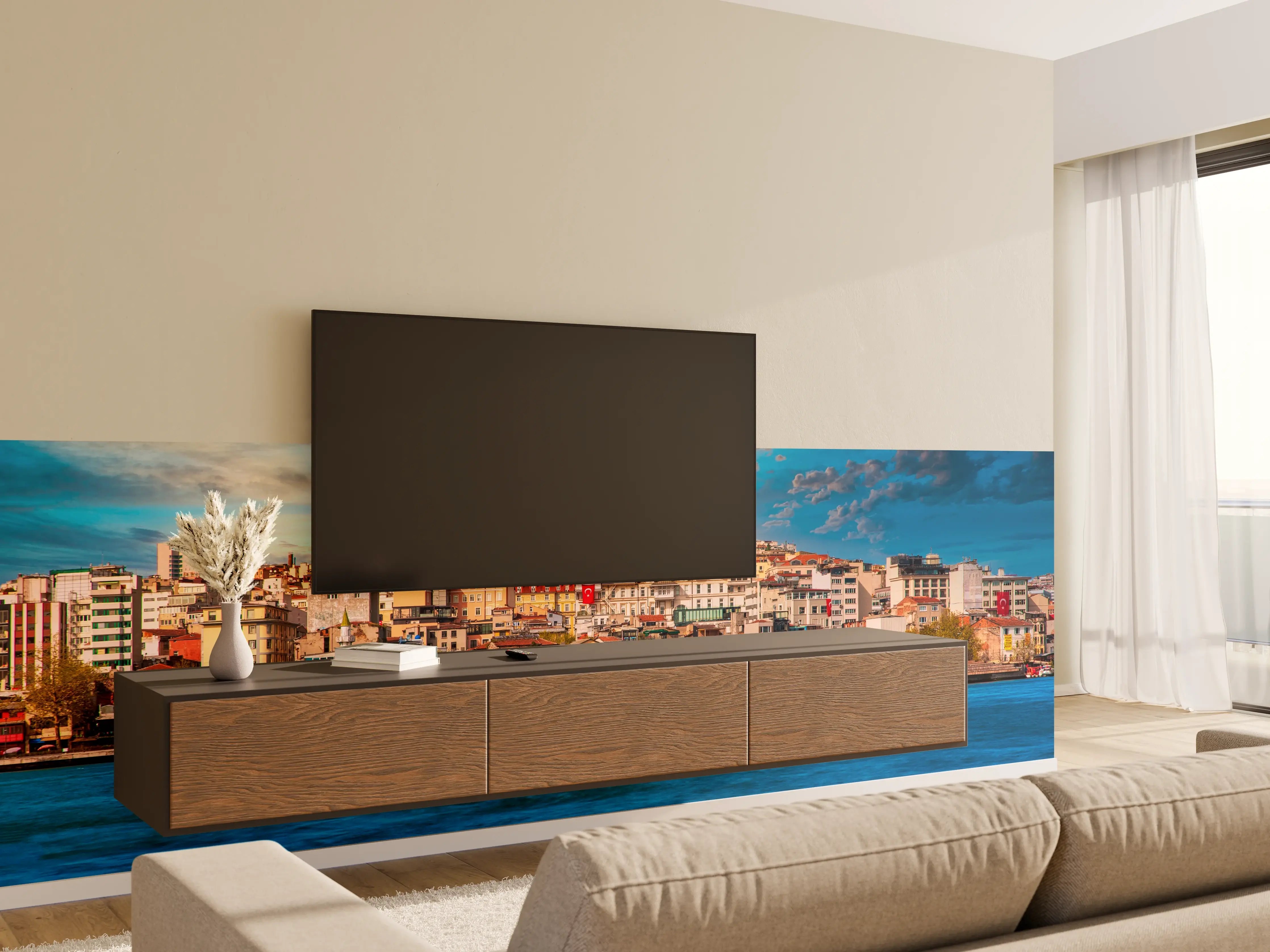 Wandverkleidung Wohnzimmer - Blick auf die beeindruckende Skyline und den Bosporus