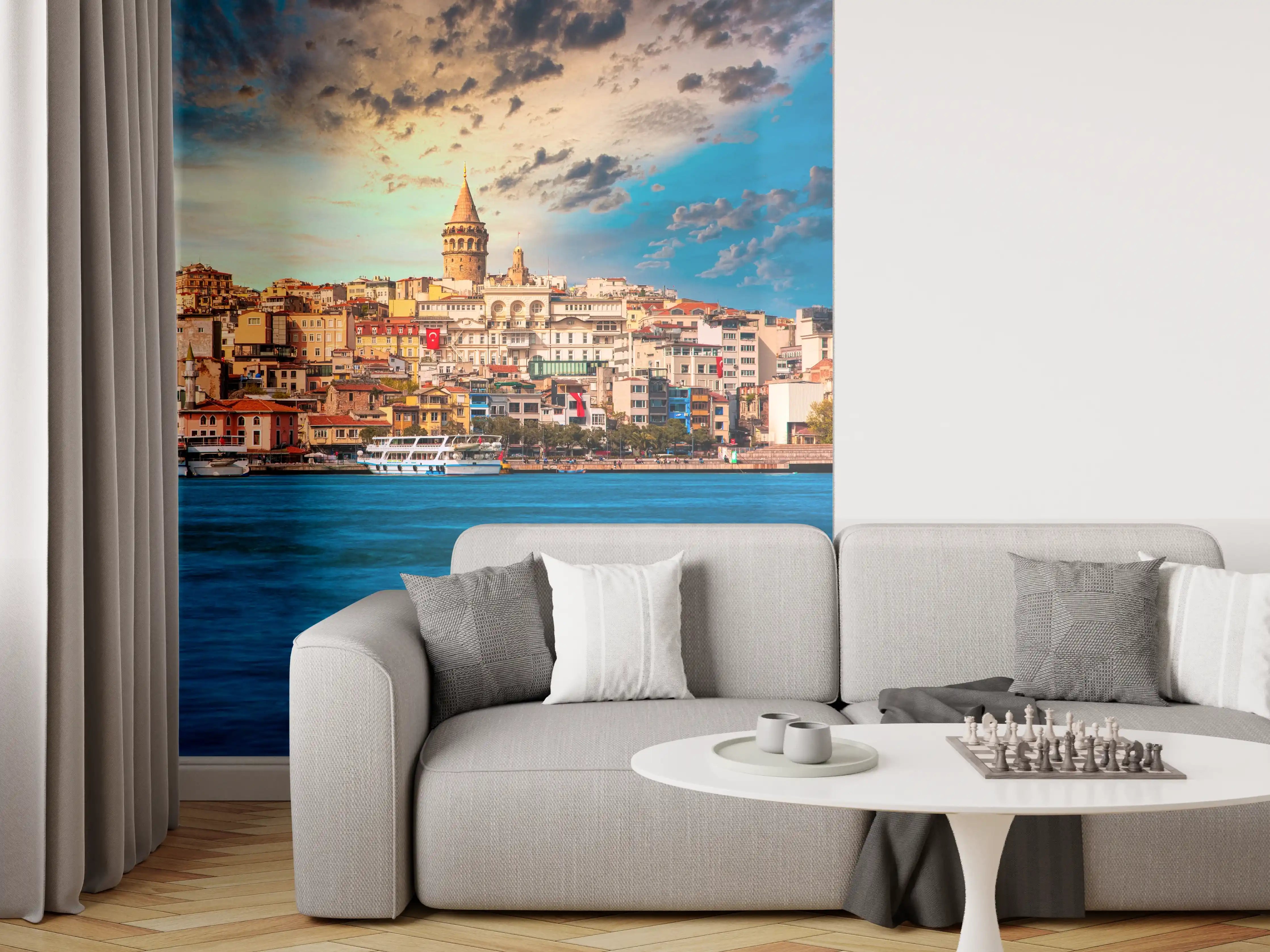 Wandverkleidung Wohnzimmer - Blick auf die beeindruckende Skyline und den Bosporus