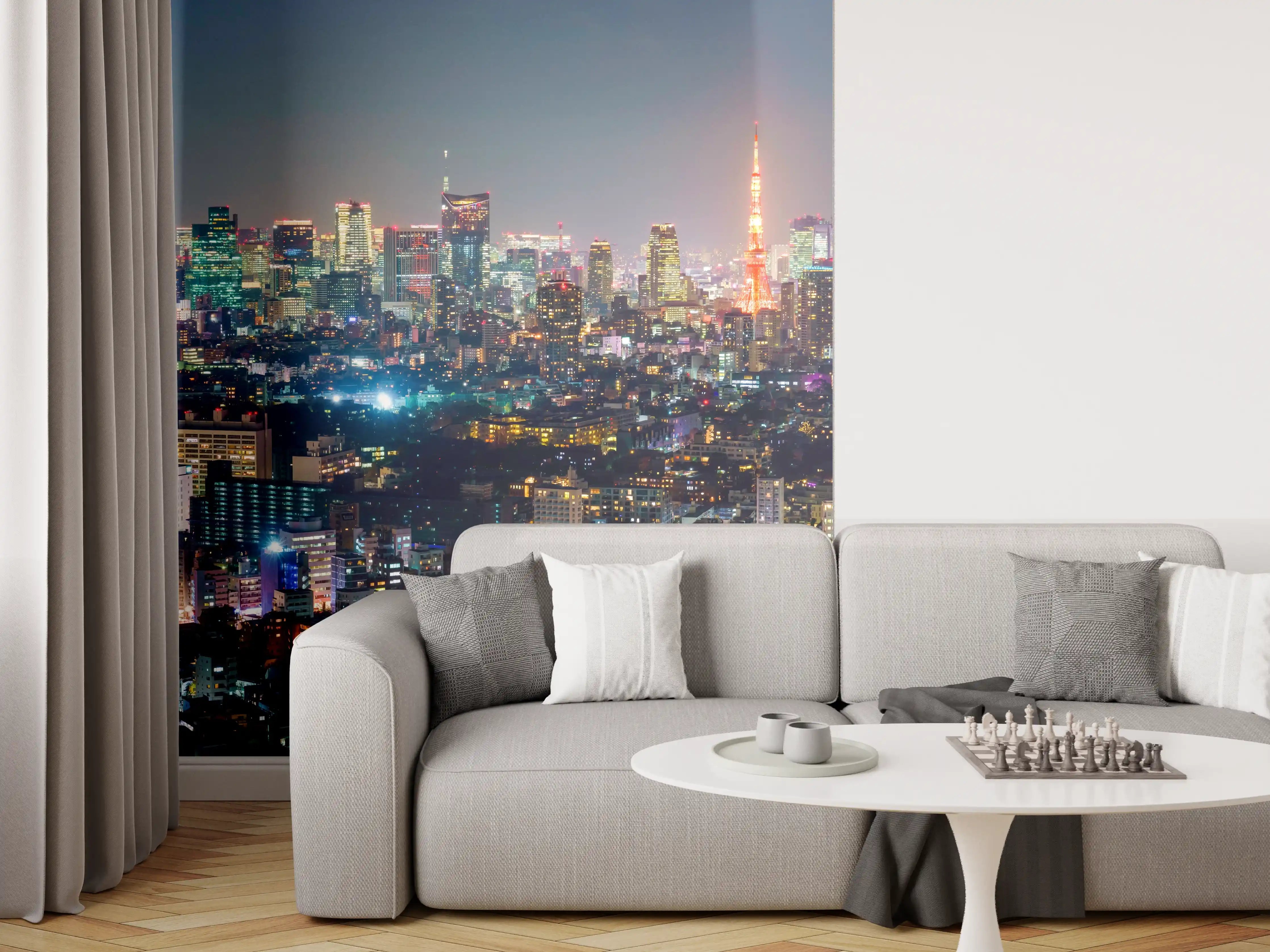 Wandverkleidung Wohnzimmer - Blick über die nächtliche Stadt