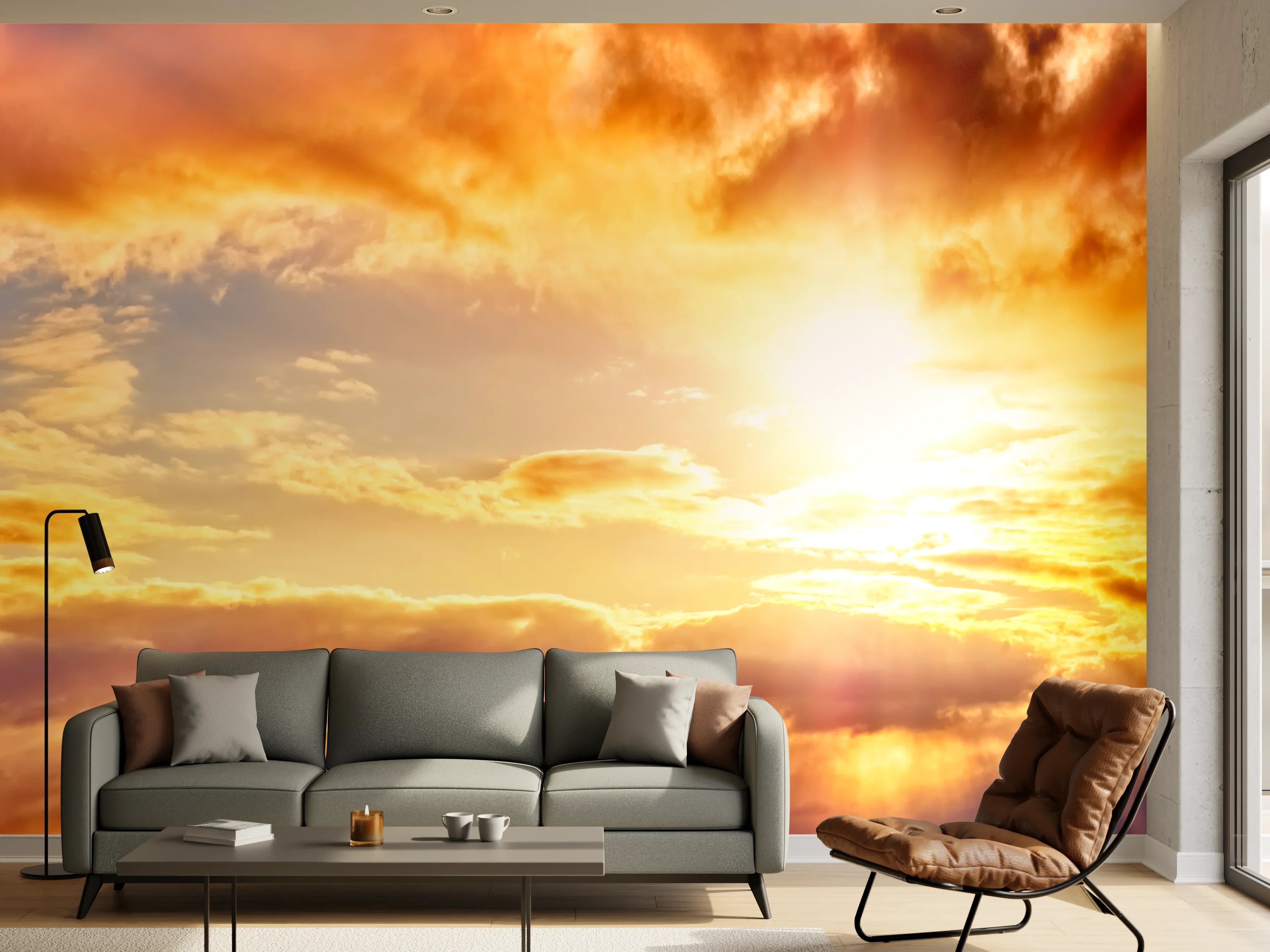 Wandverkleidung Wohnzimmer - Blick zum schönen Sonnenuntergang
