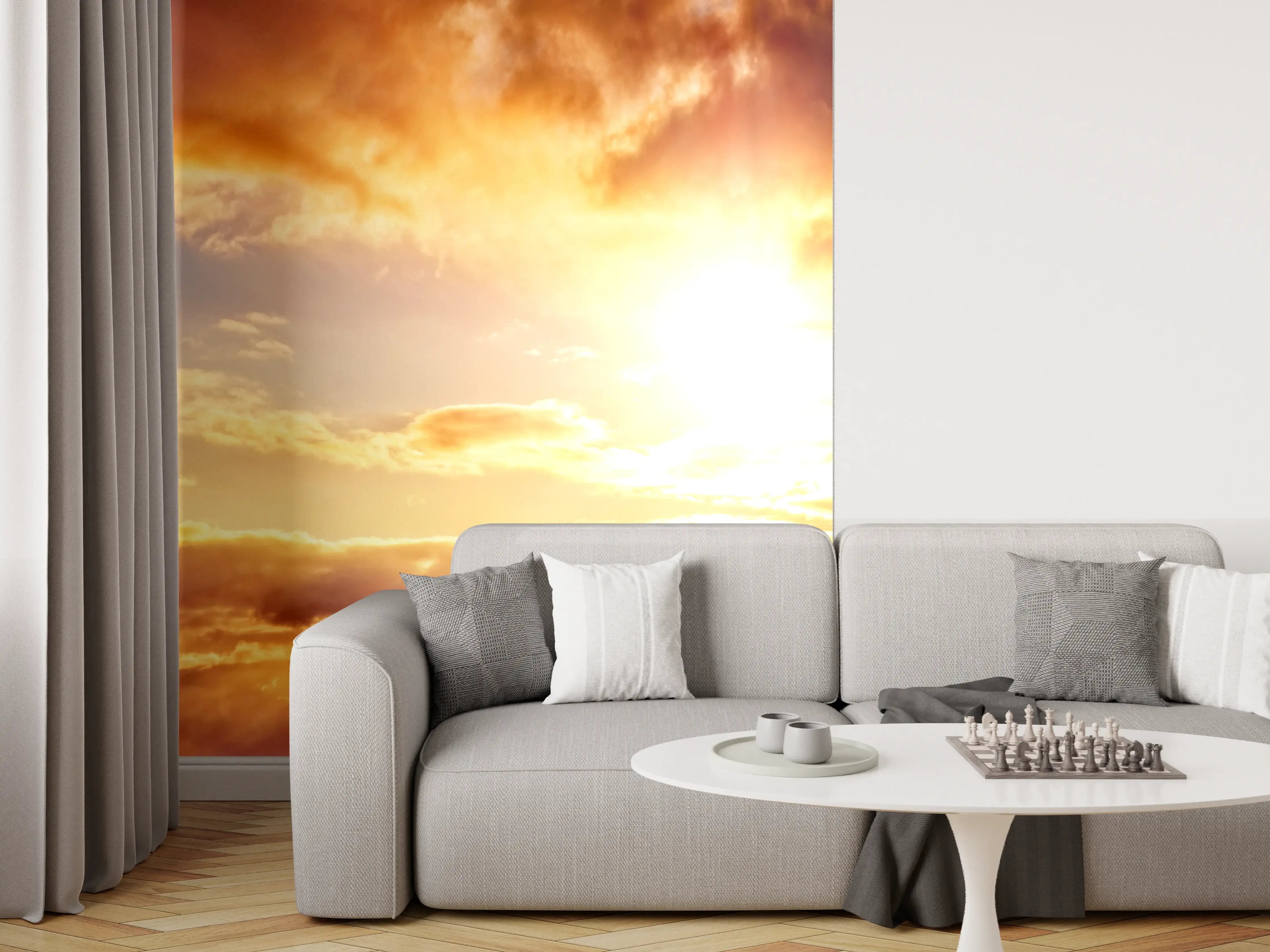 Wandverkleidung Wohnzimmer - Blick zum schönen Sonnenuntergang