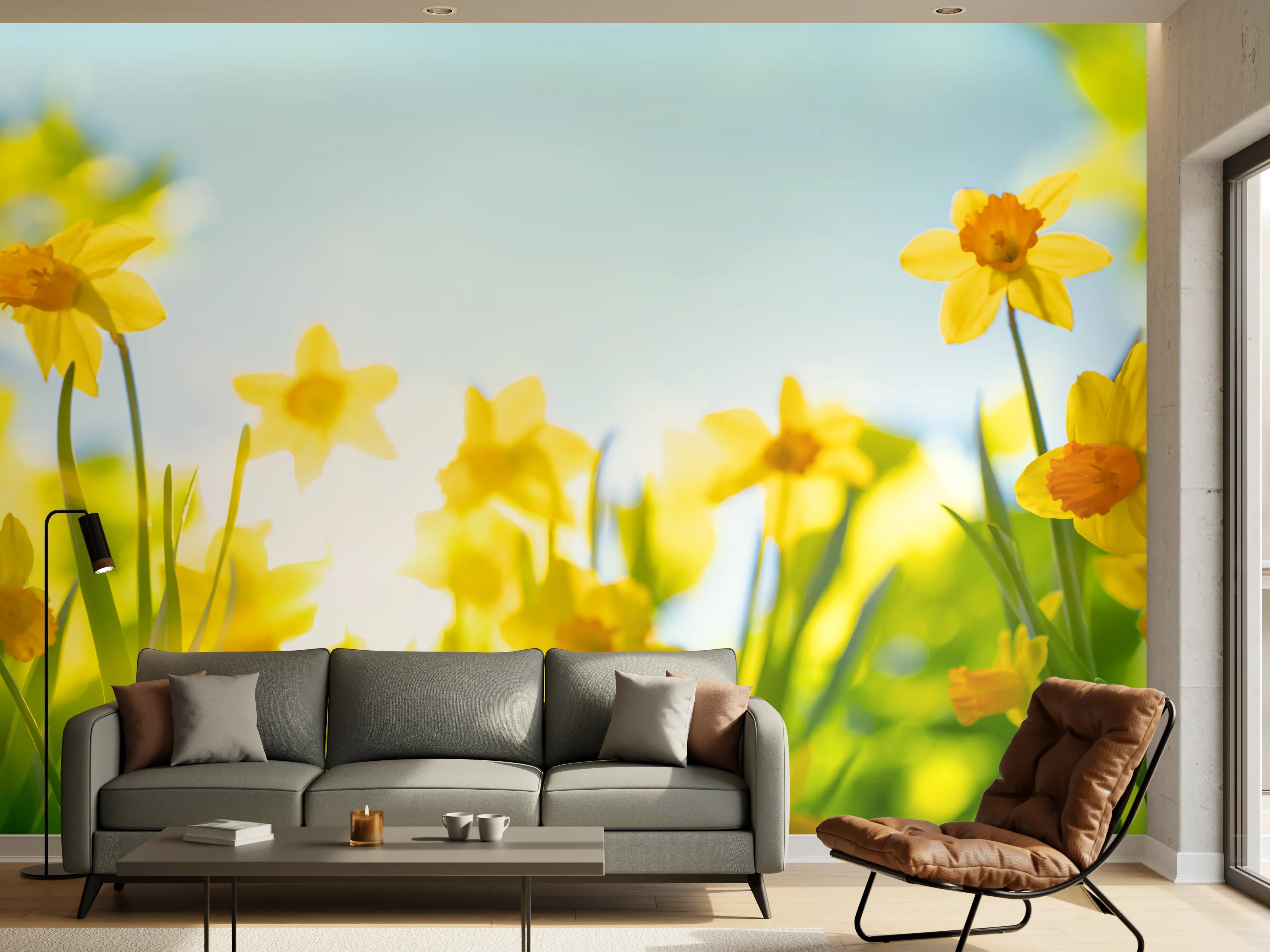 Wandverkleidung Wohnzimmer - Blühende Frühlings-Narzissen
