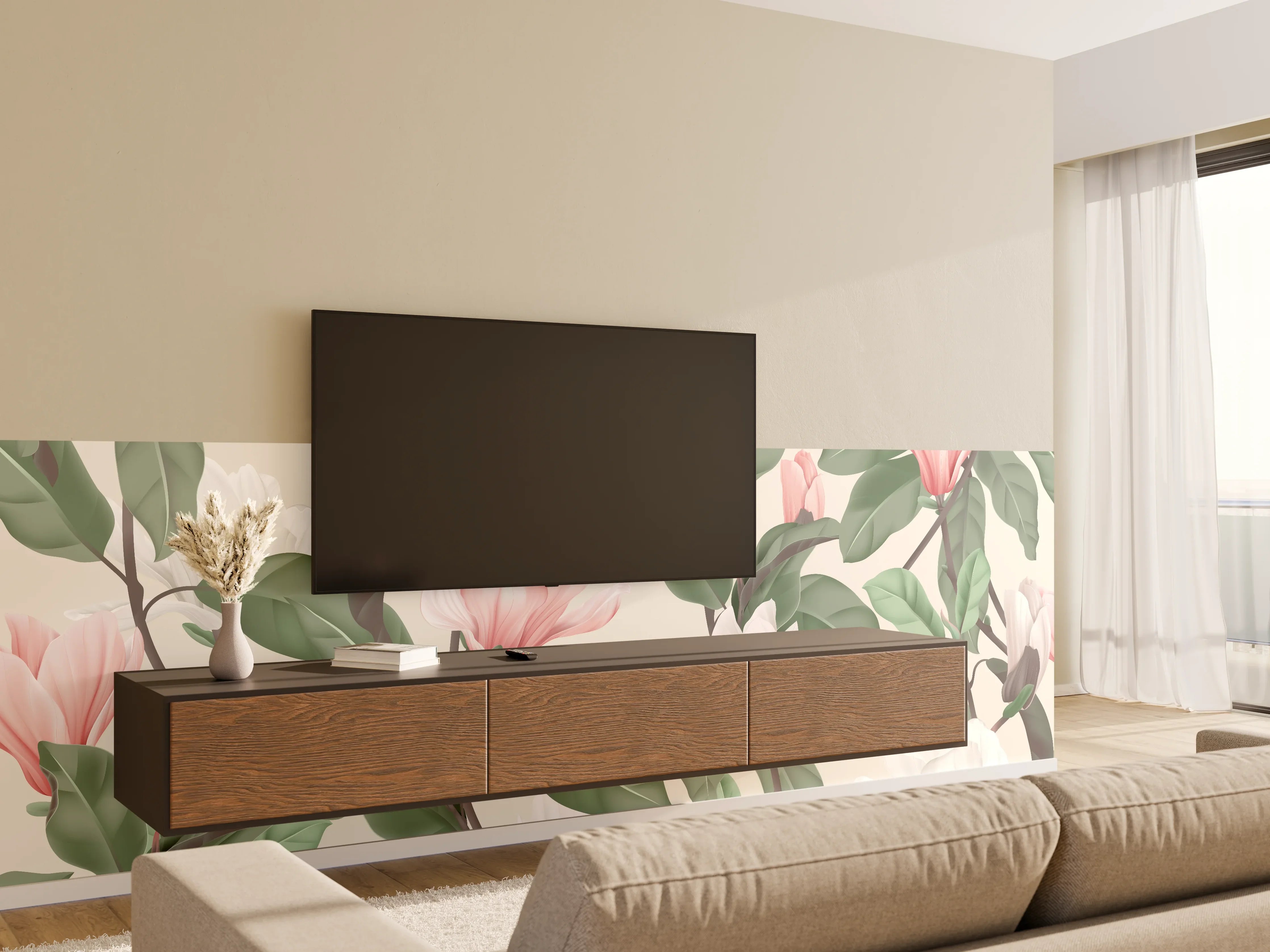 Wandverkleidung Wohnzimmer - Blüten - wild & wunderschön