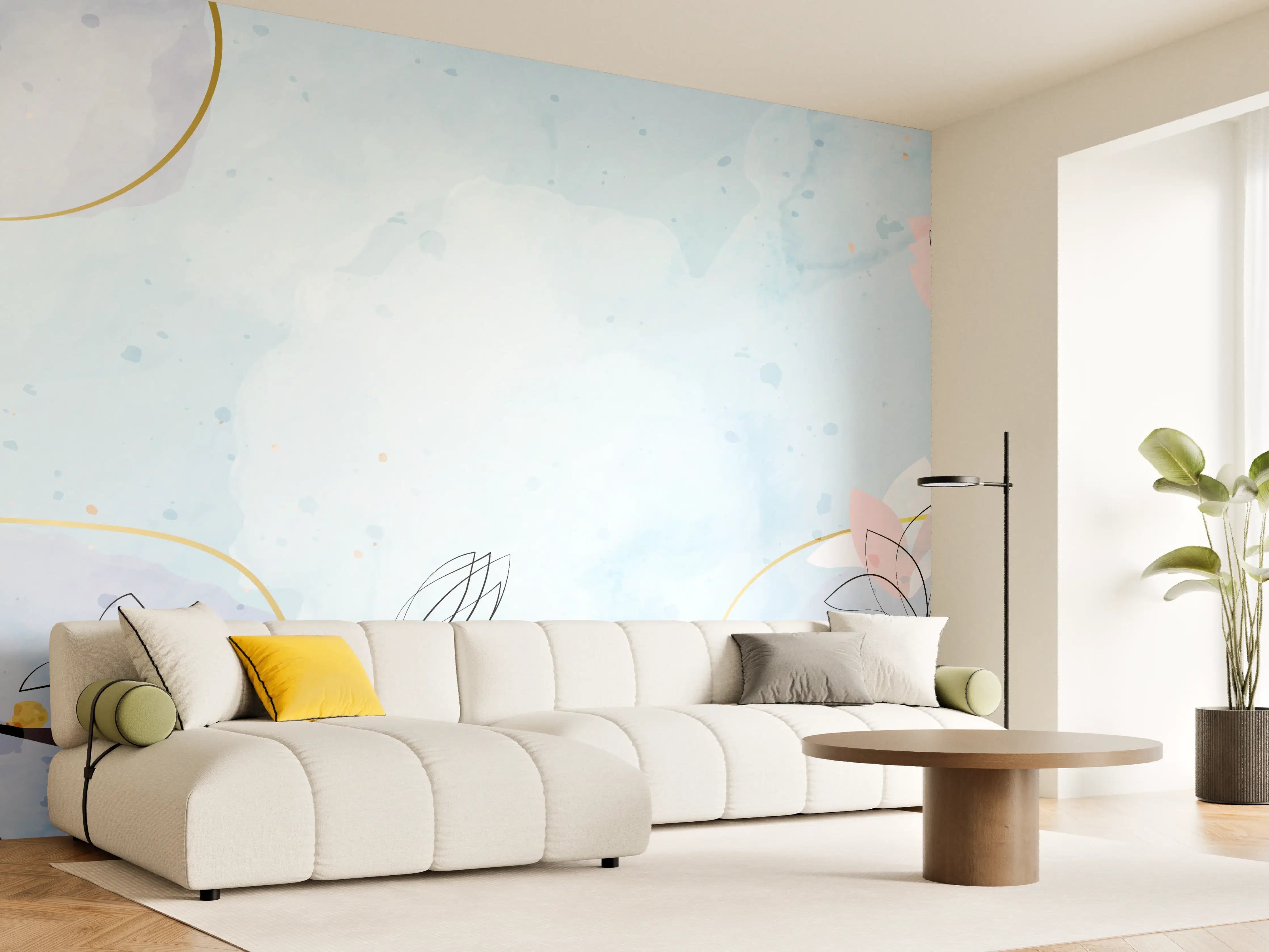 Wandverkleidung Wohnzimmer - Blumen-Aquarell Pastellfarben