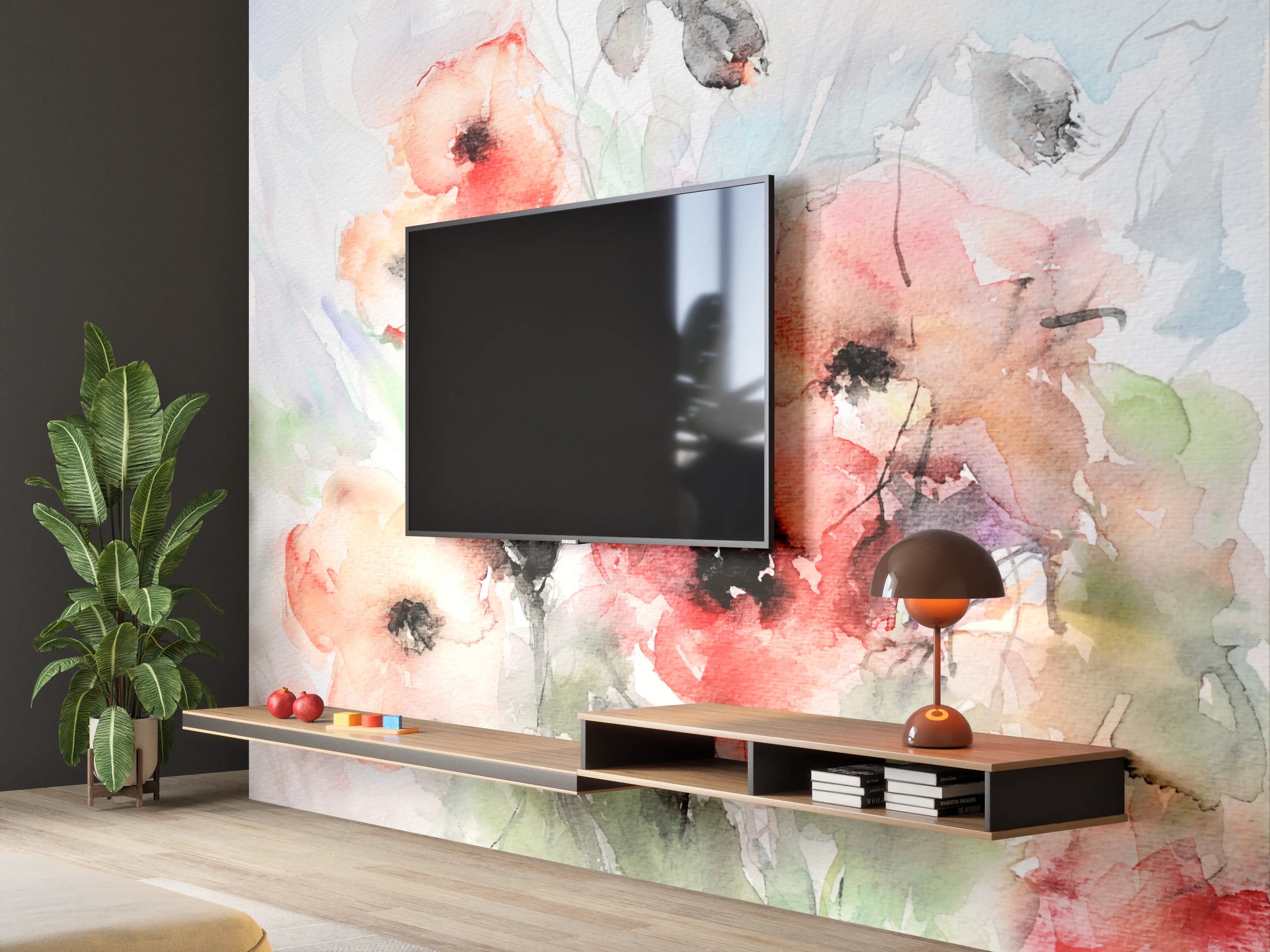 Wandverkleidung Wohnzimmer - Blumen Aquarell Wasserfarben