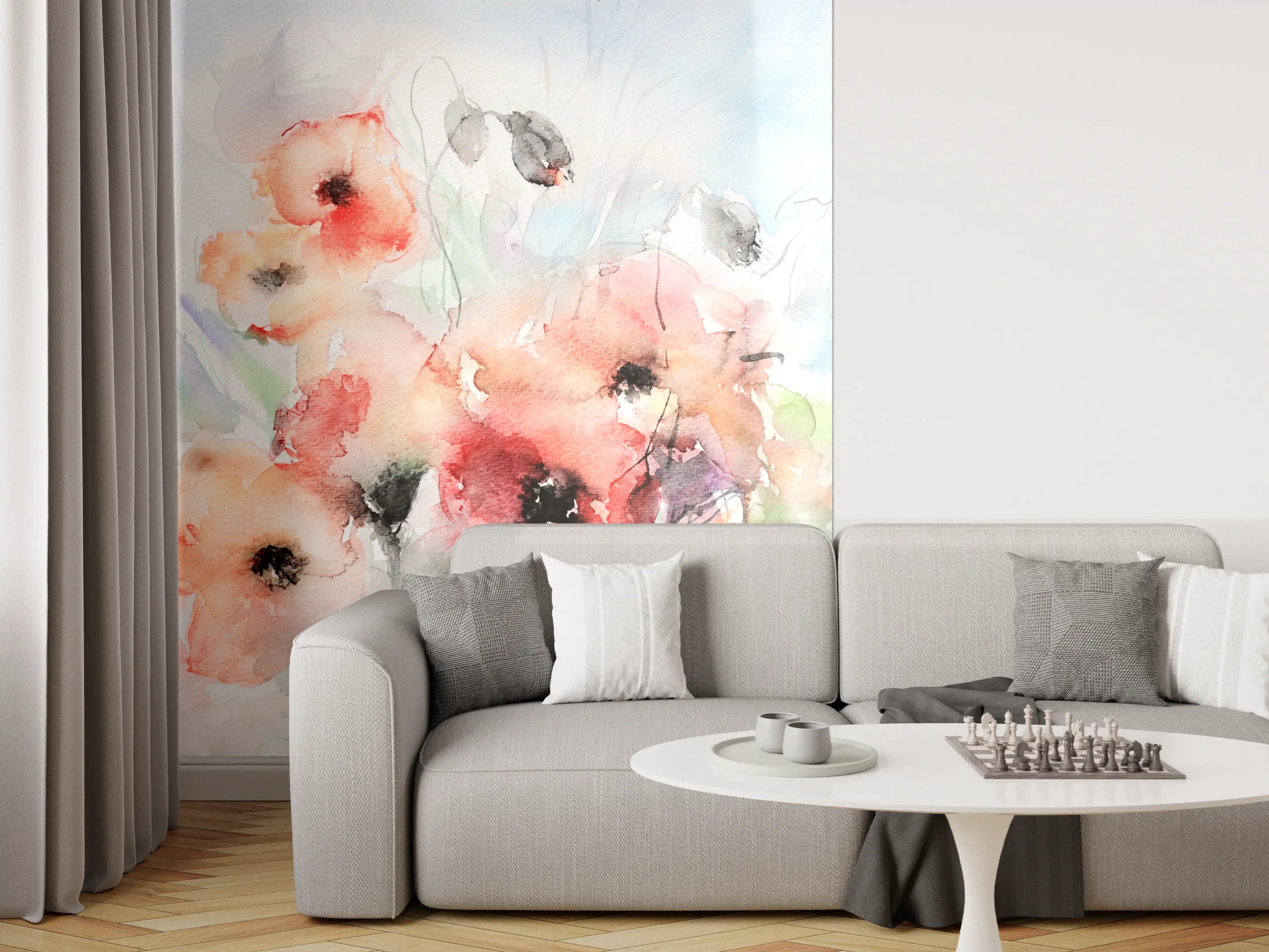 Wandverkleidung Wohnzimmer - Blumen Aquarell Wasserfarben