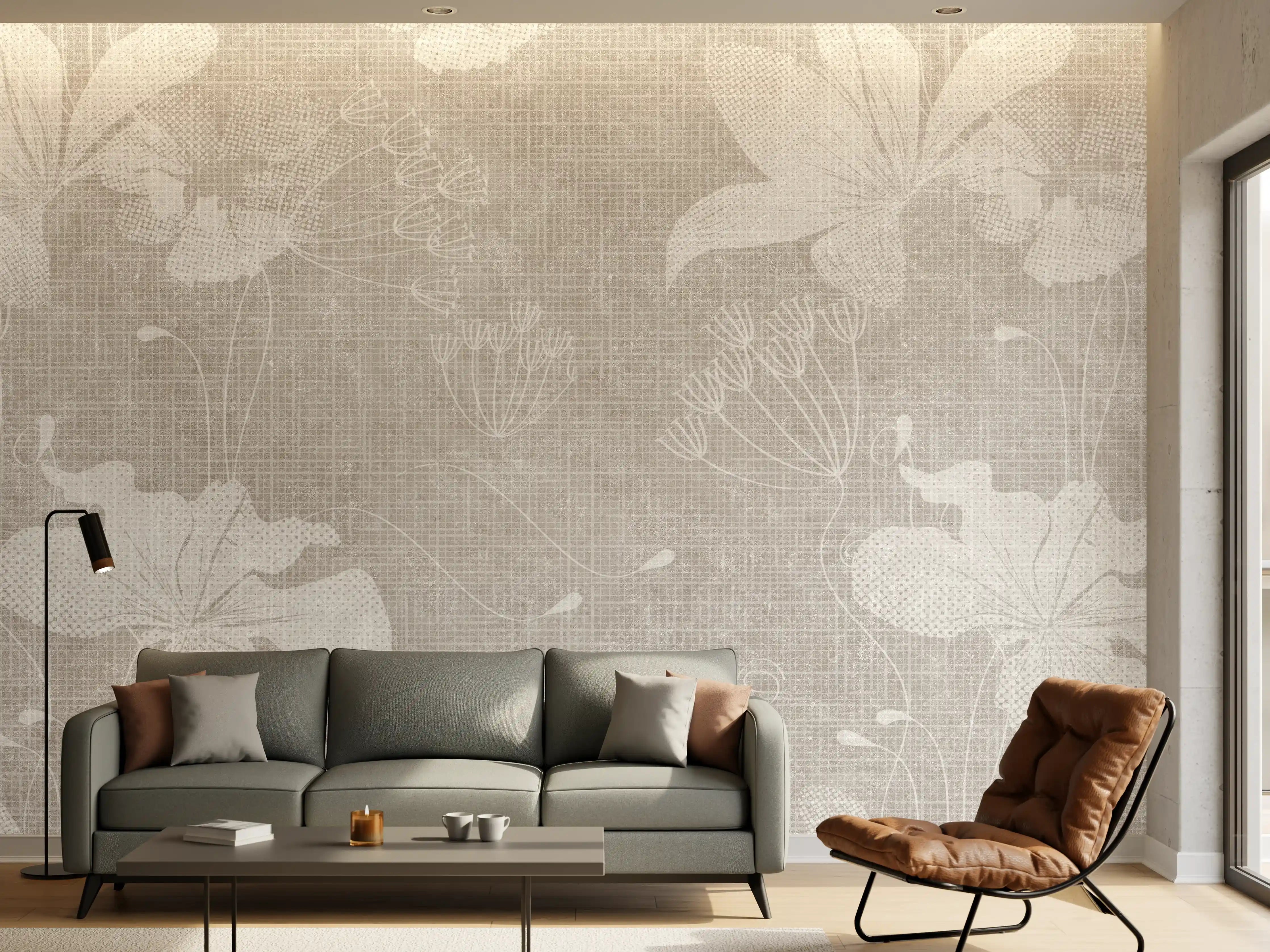 Wandverkleidung Wohnzimmer - Blumen auf weißem Wandhintergrund
