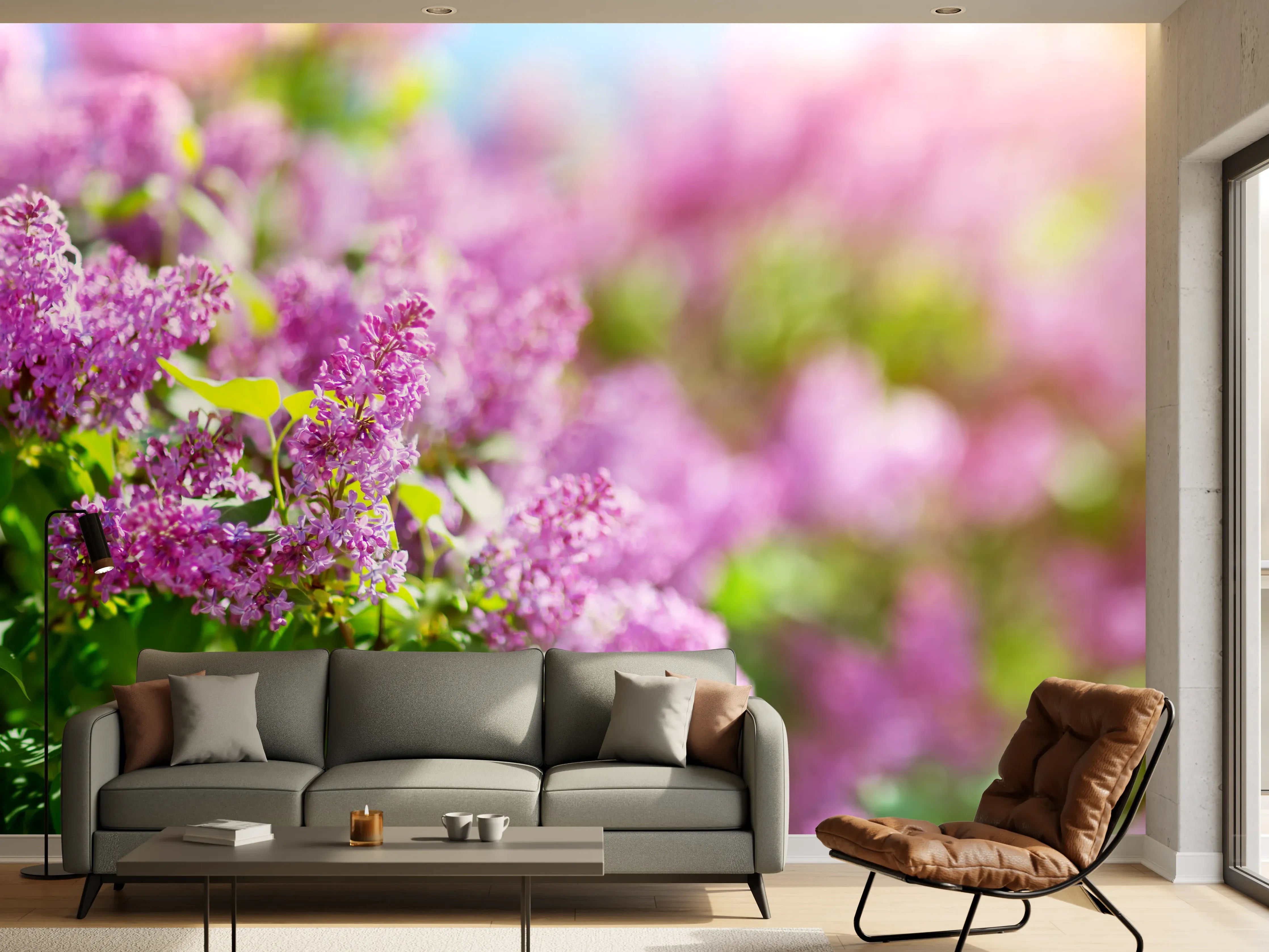 Wandverkleidung Wohnzimmer - Blumen blühen auf im Frühling