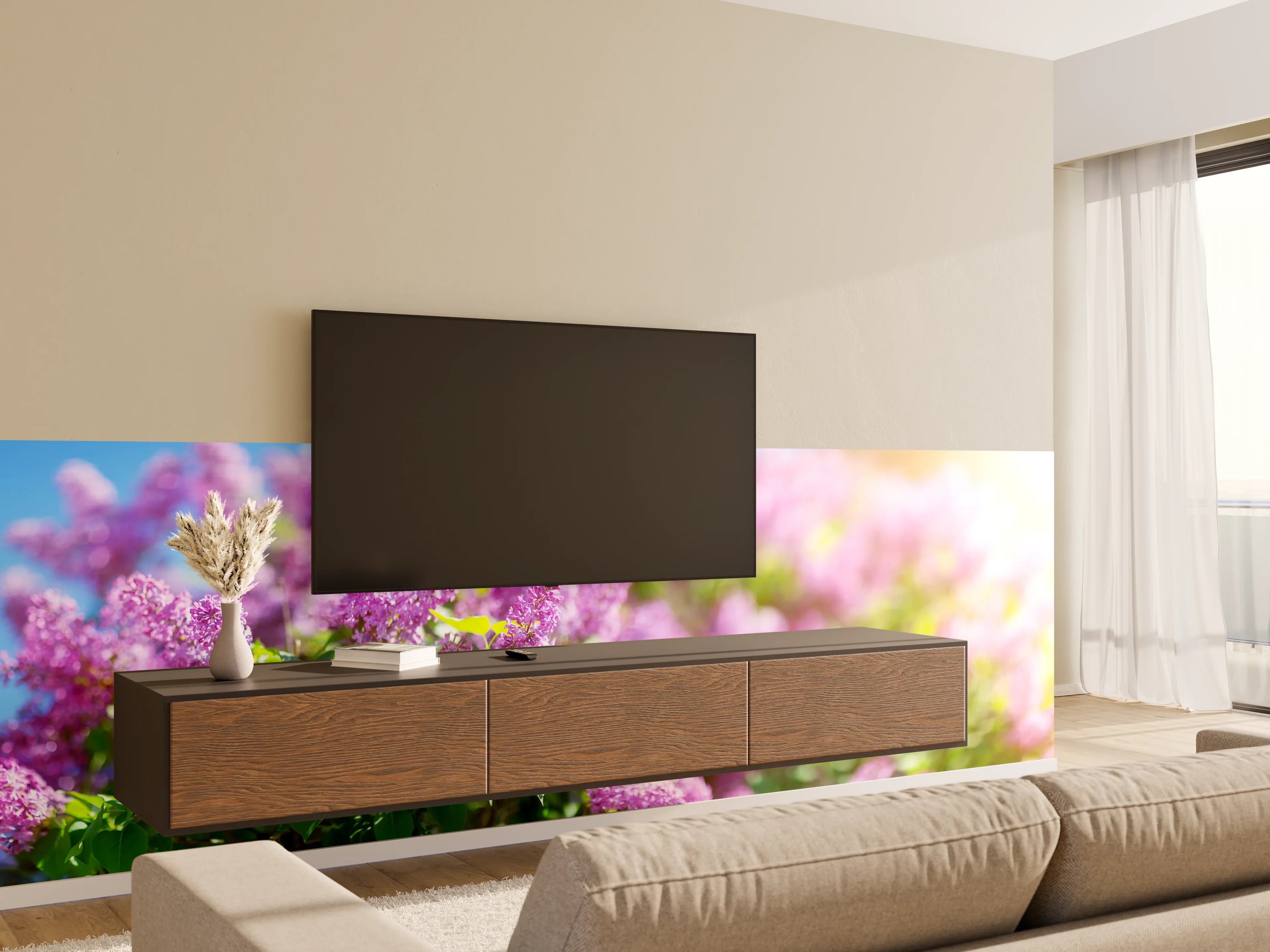 Wandverkleidung Wohnzimmer - Blumen blühen auf im Frühling