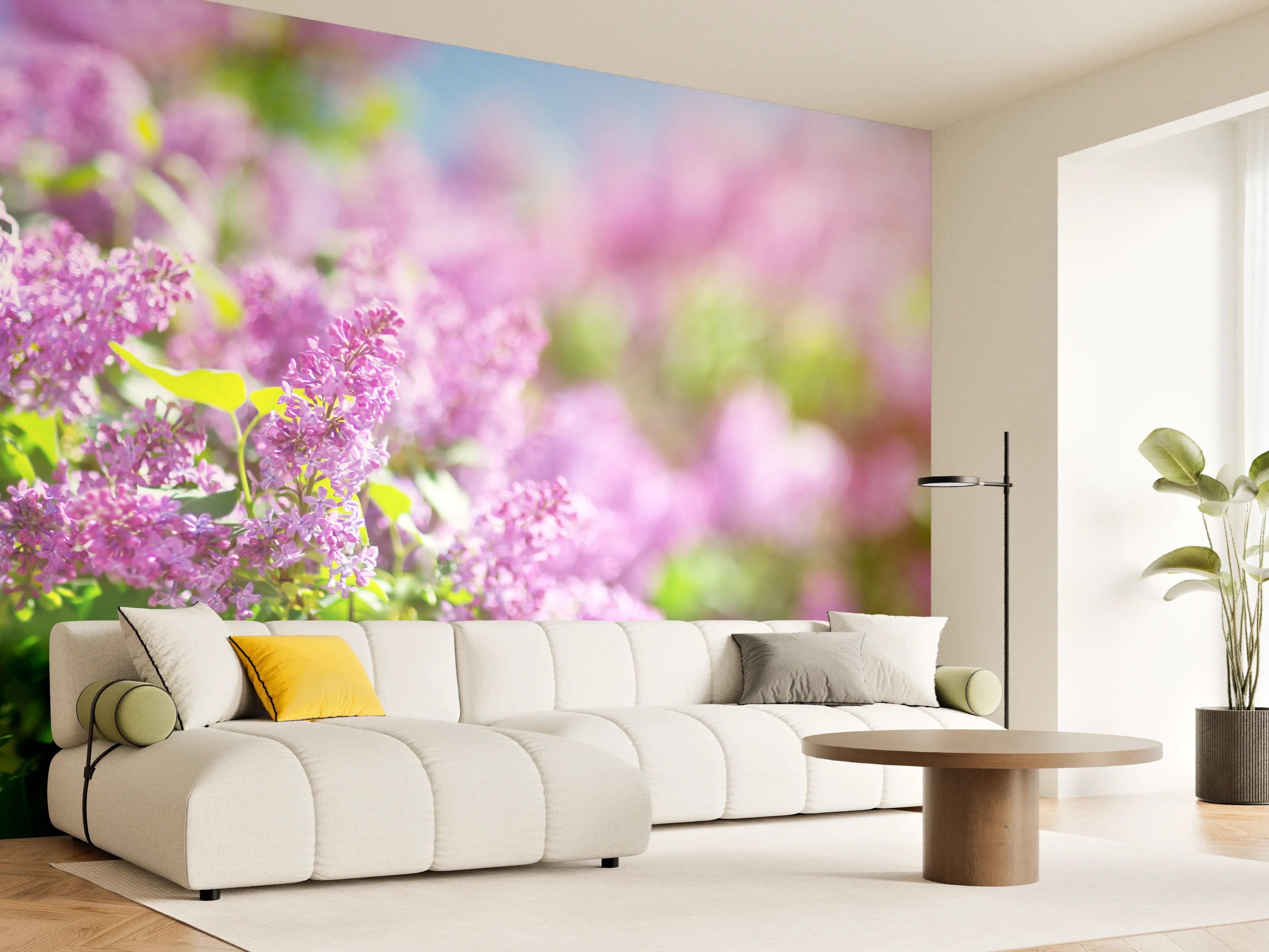 Wandverkleidung Wohnzimmer - Blumen blühen auf im Frühling