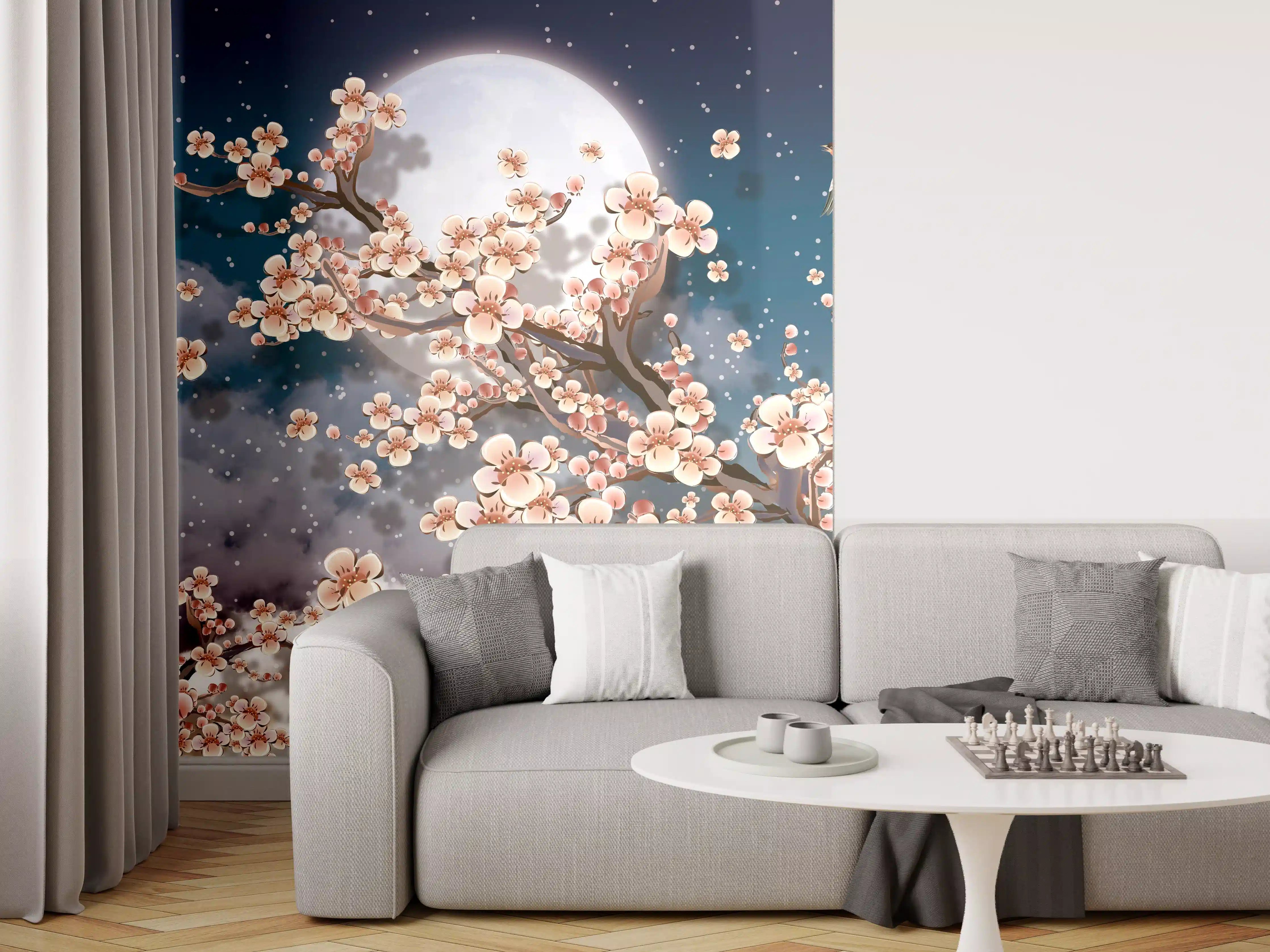 Wandverkleidung Wohnzimmer - Blumen und Vögel - Floral