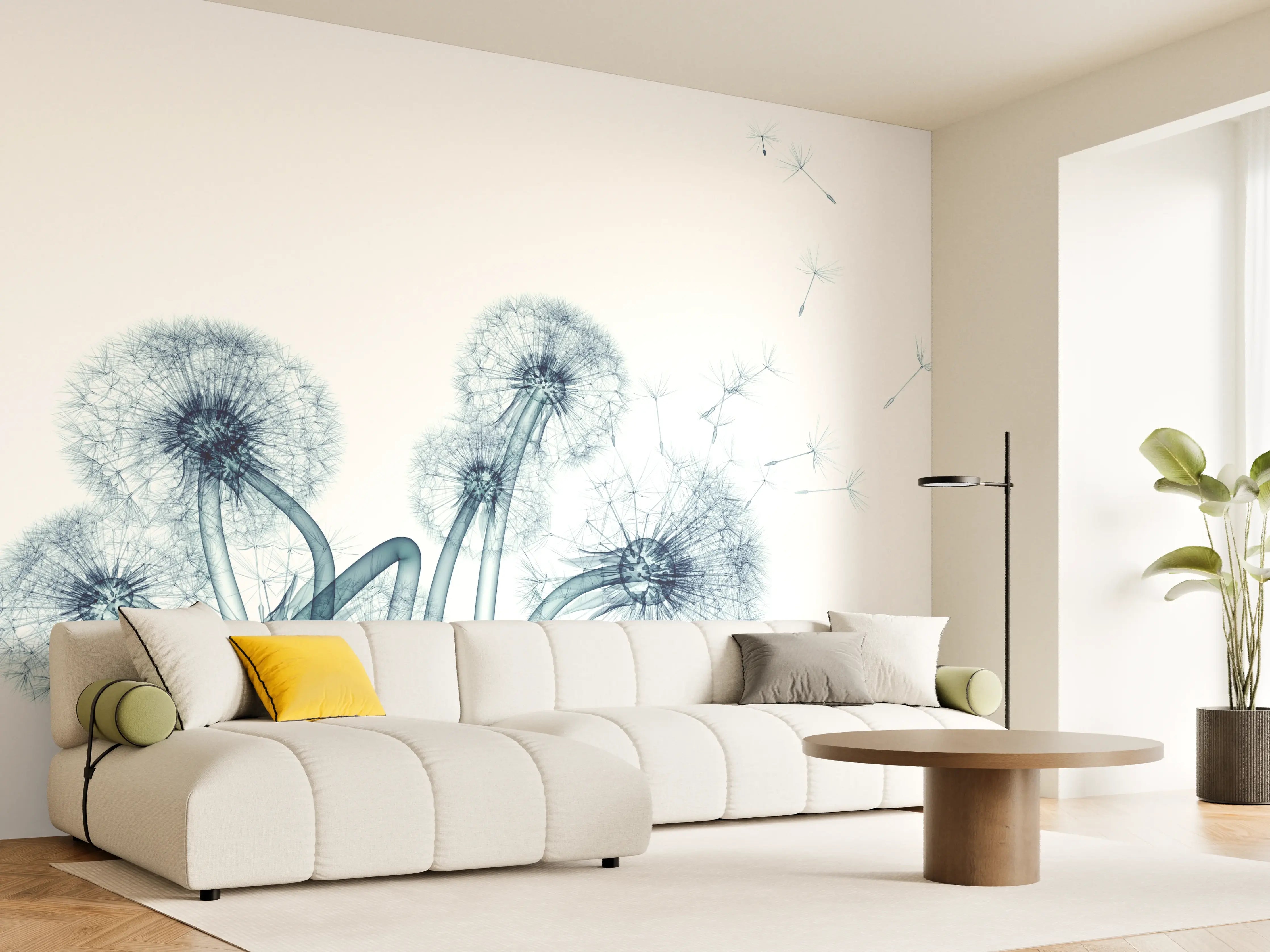 Wandverkleidung Wohnzimmer - Blumendistel in Grautönen