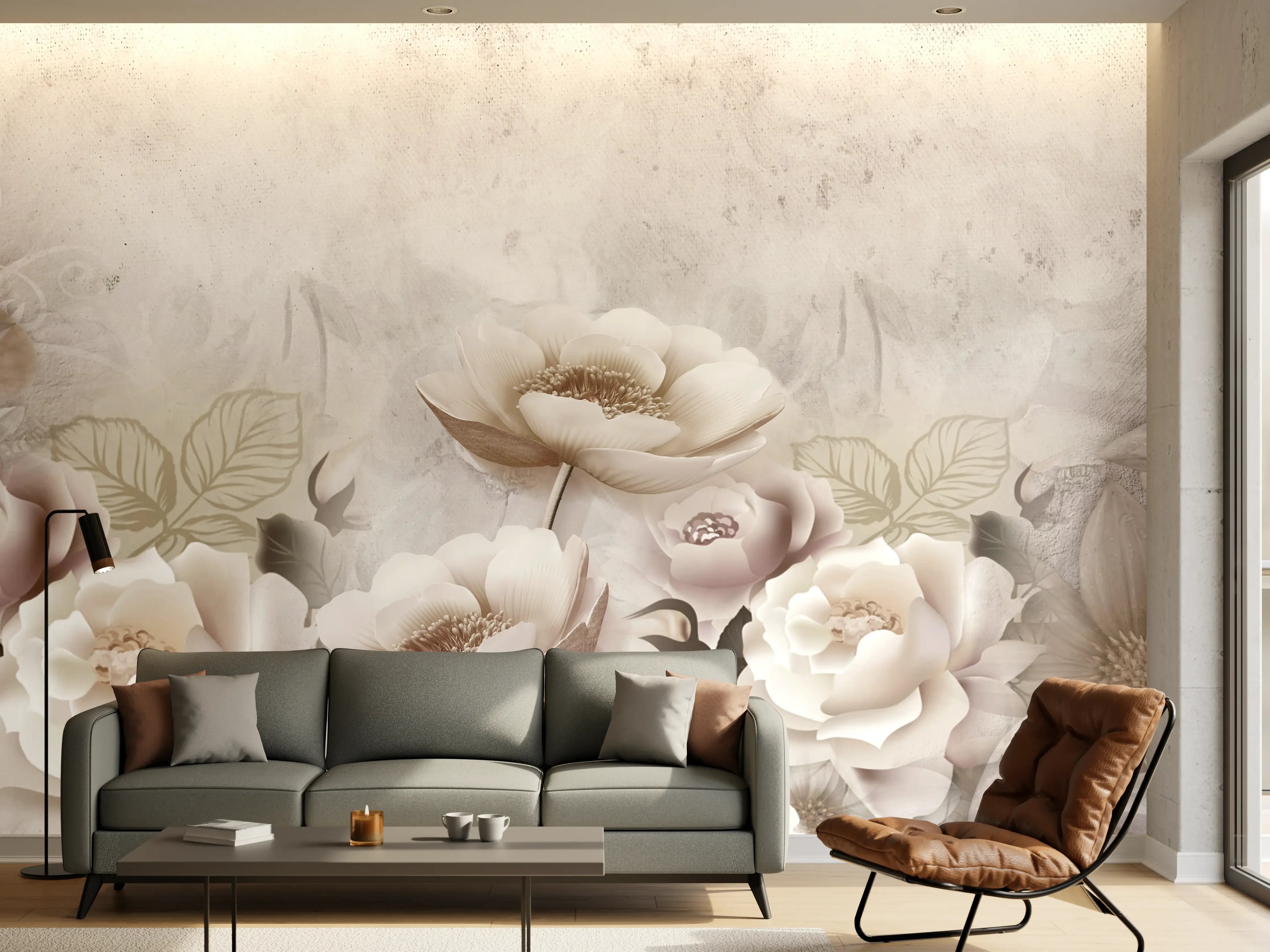 Wandverkleidung Wohnzimmer - Blumengemälde