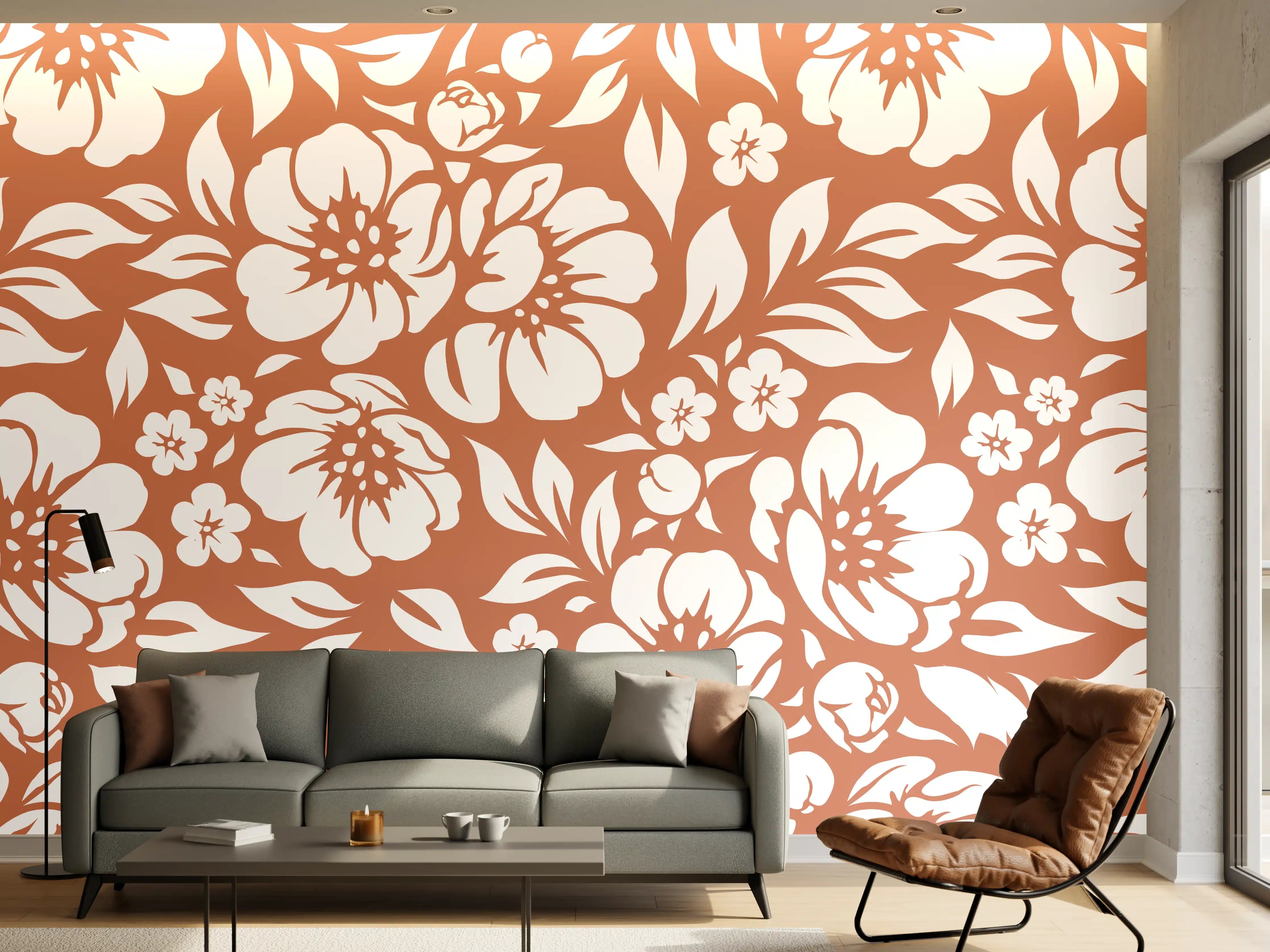 Wandverkleidung Wohnzimmer - Blumengemälde in warmen Tönen