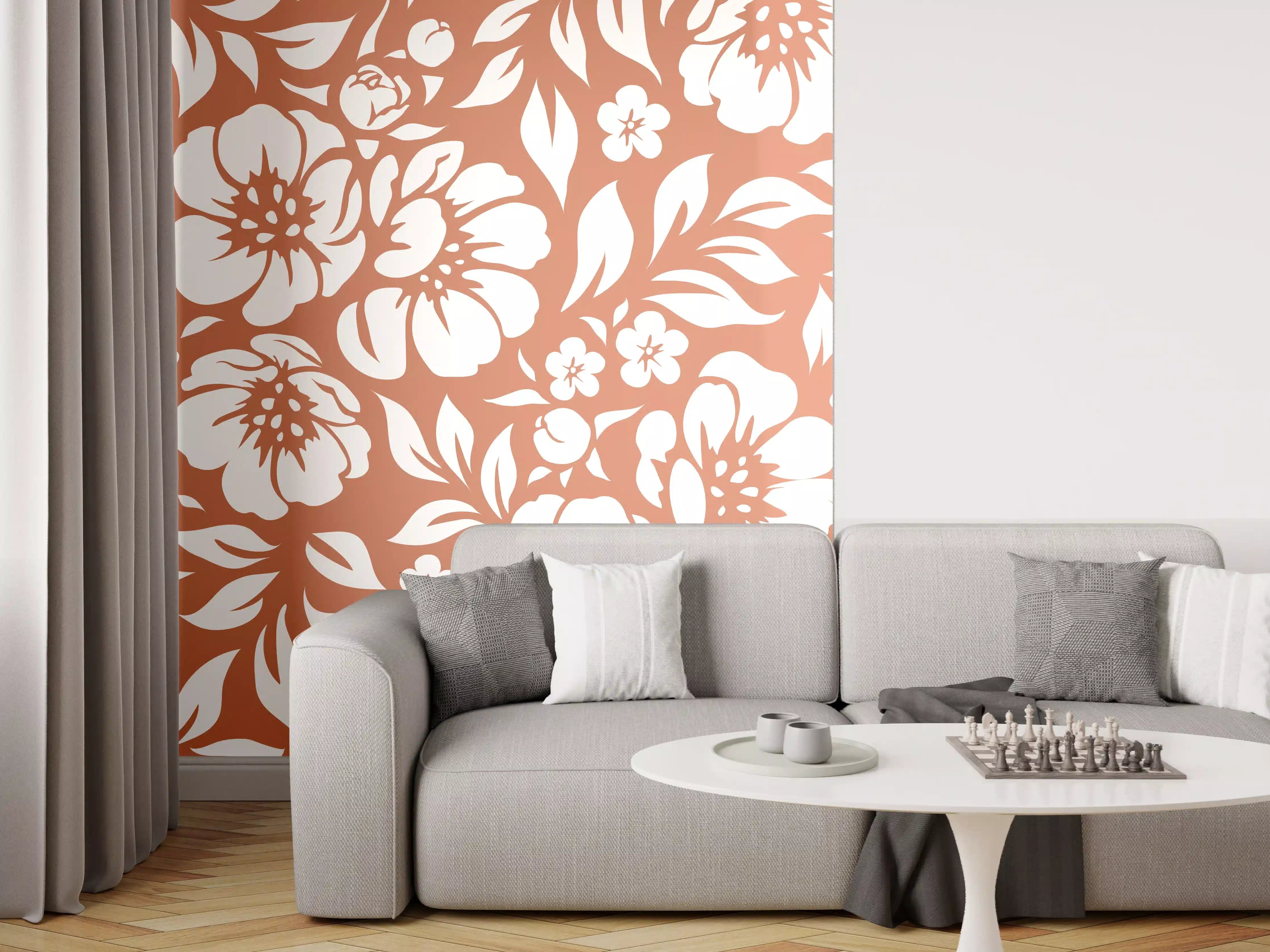 Wandverkleidung Wohnzimmer - Blumengemälde in warmen Tönen